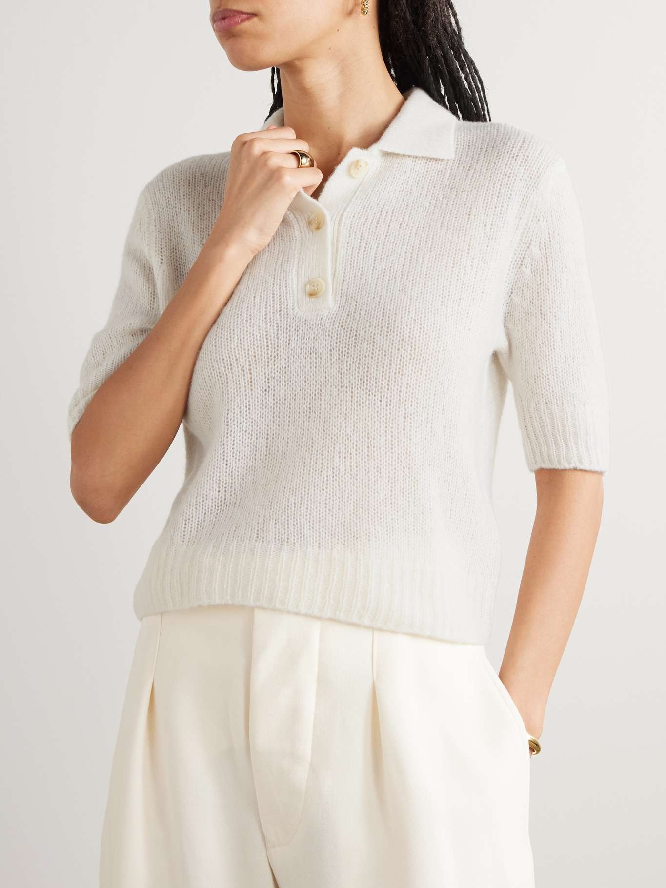 Masy cashmere and silk-blend polo shirt Cream - 3