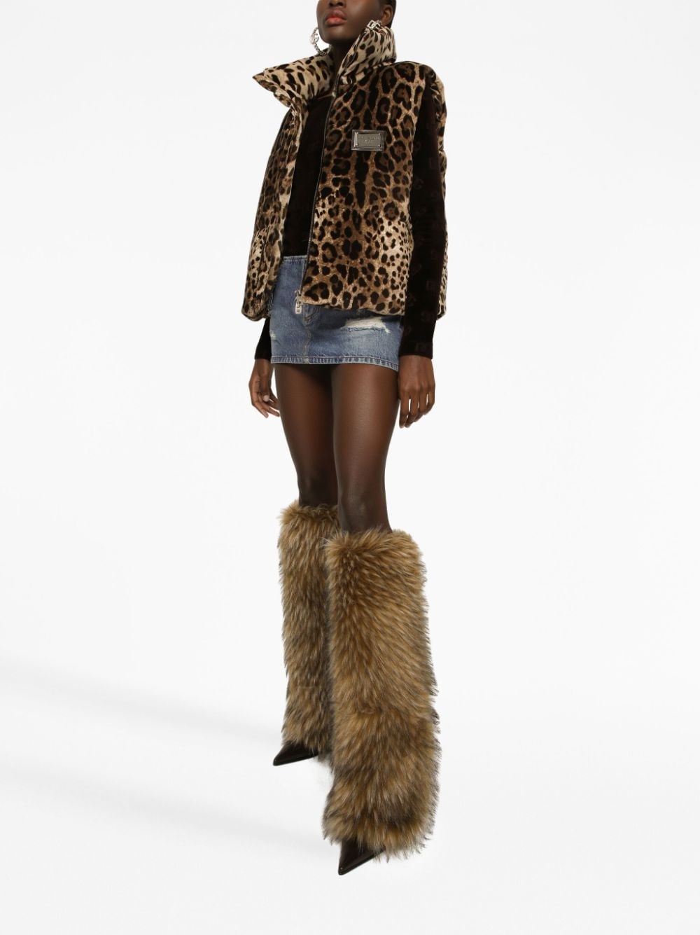 logo-plaque leopard-print gilet - 3