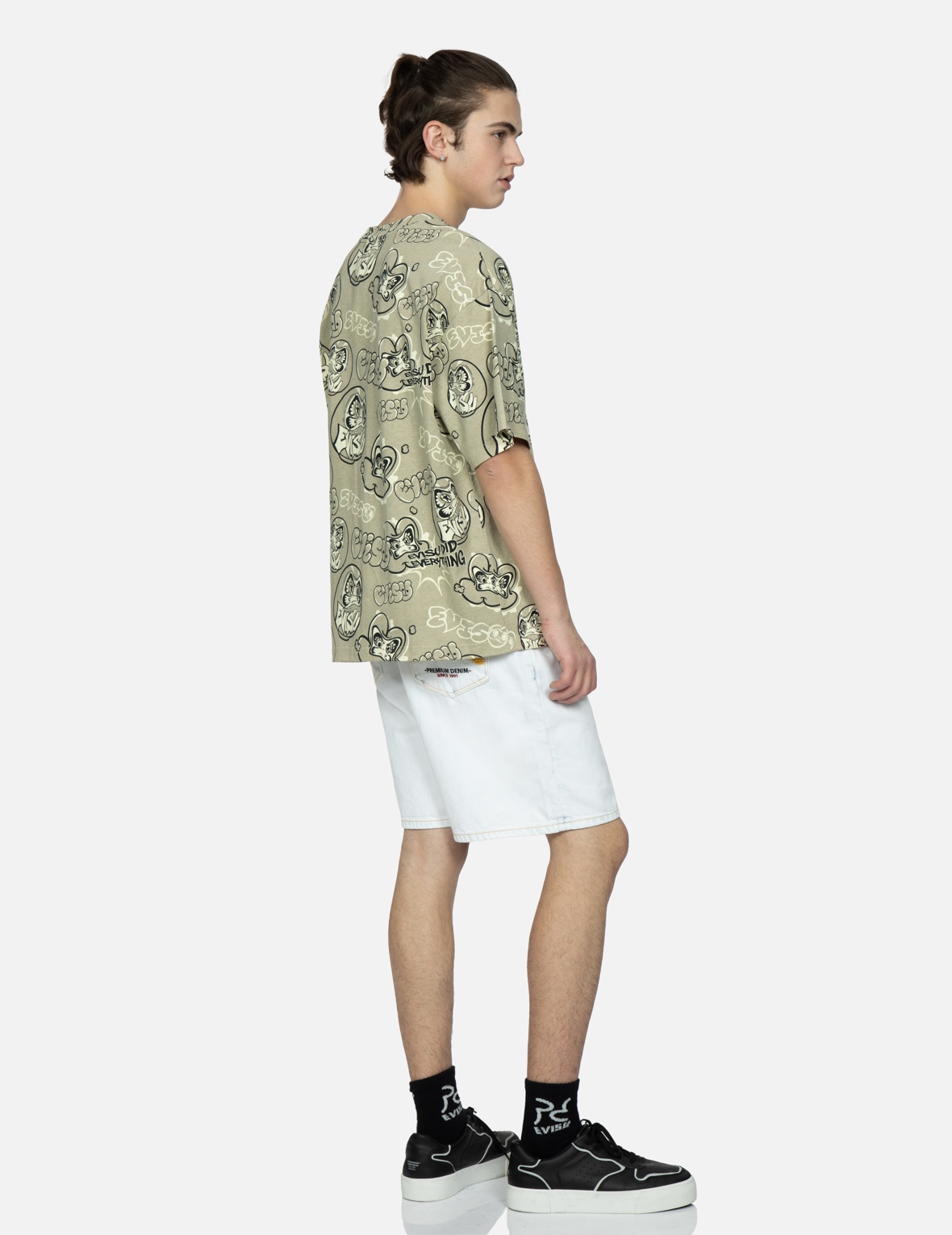 SEAGULL EMBROIDERY BLEACHED DENIM SHORTS - 3