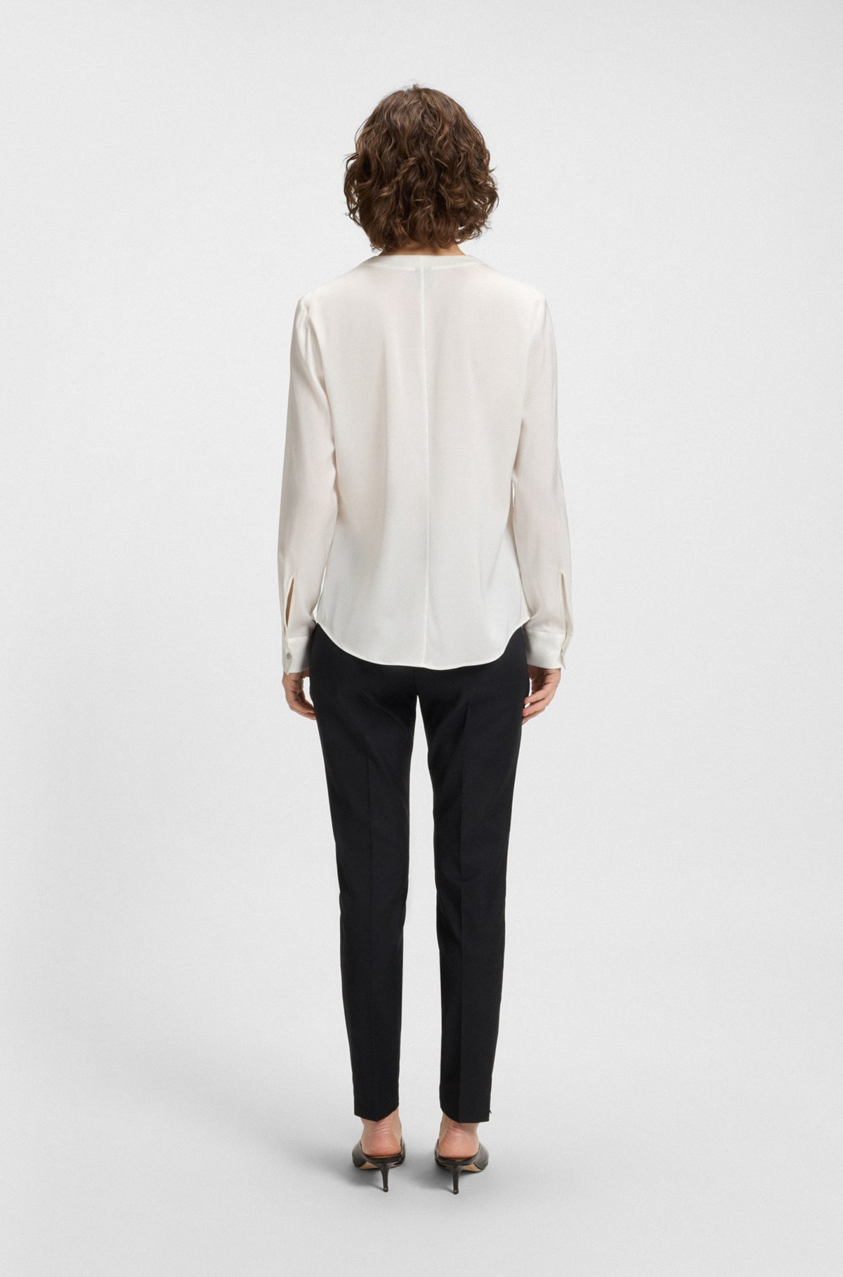 RUCHED-NECK BLOUSE IN STRETCH-SILK CREPE DE CHINE - 5