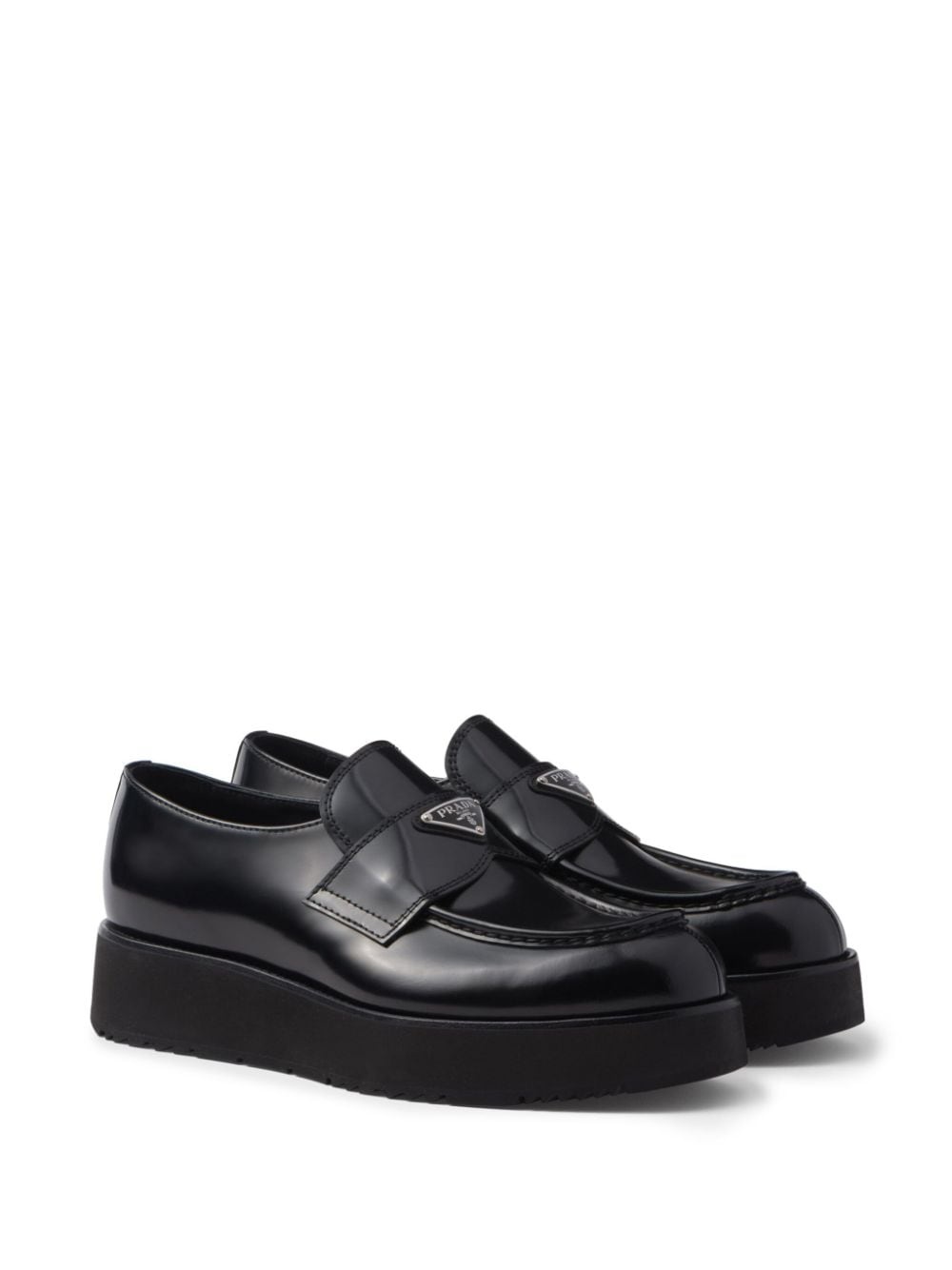 logo-plaque brushed leather loafers - 2