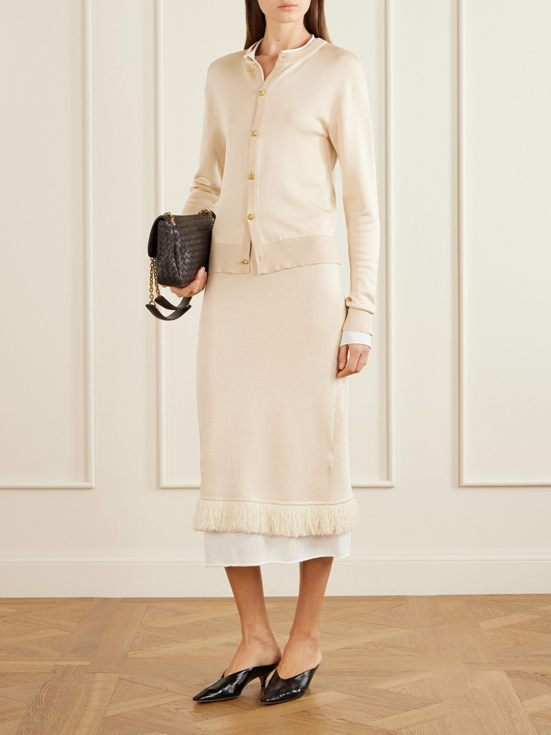Bottega Veneta Fringed Knitted Silk Midi Skirt outlook