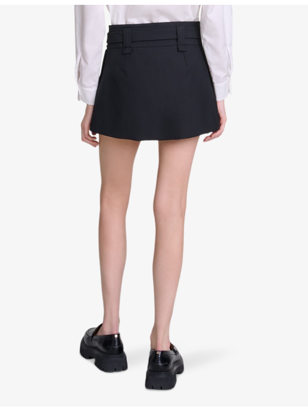 Button-embellished mid-rise pleated stretch wool-blend mini skirt - 4