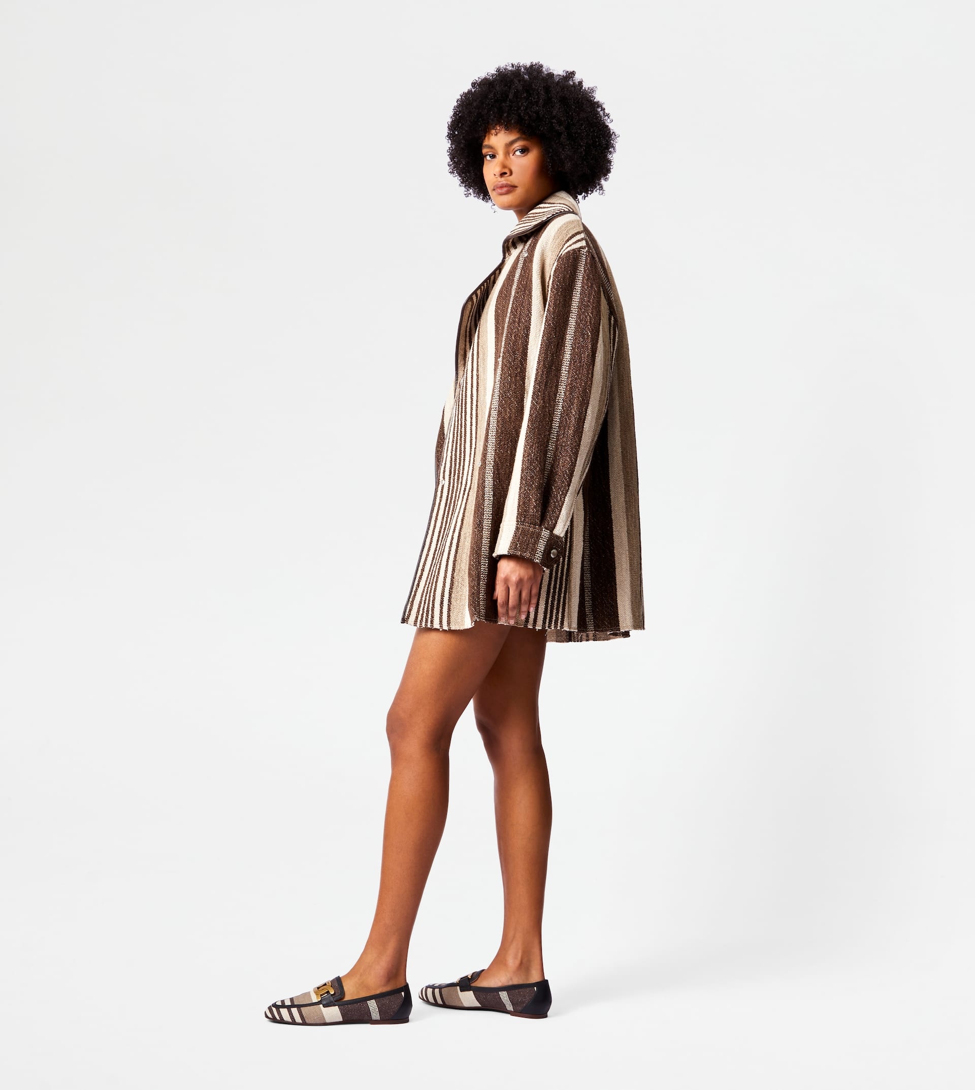 CABAN WITH LEATHER INSERTS - BROWN, BEIGE, OFF WHITE - 4