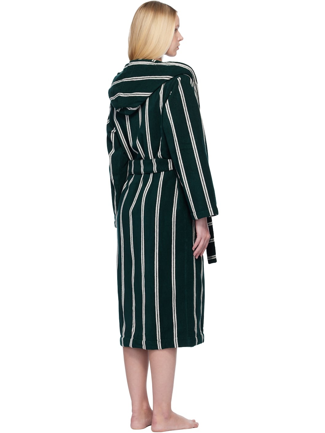 Green & White Terry Hooded Bathrobe - 3