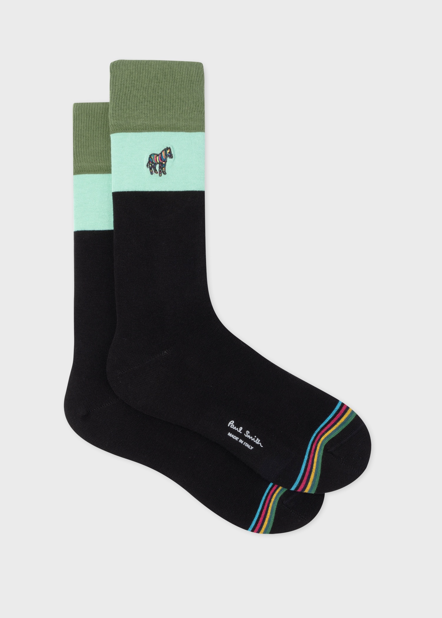 Black Zebra Embroidered Block Cuff Socks - 1