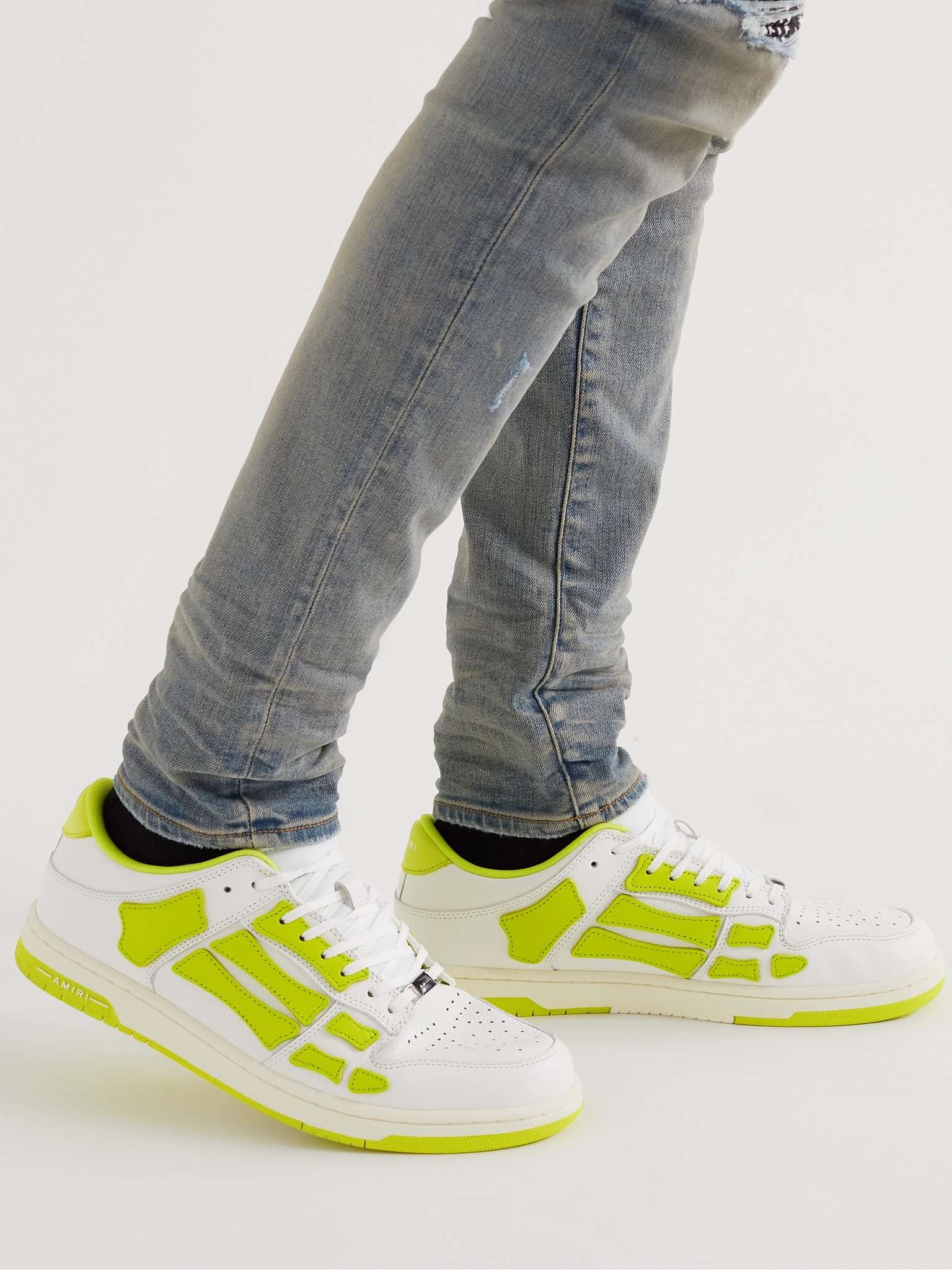 Skel-Top Neon Colour-Block Leather Sneakers - 3