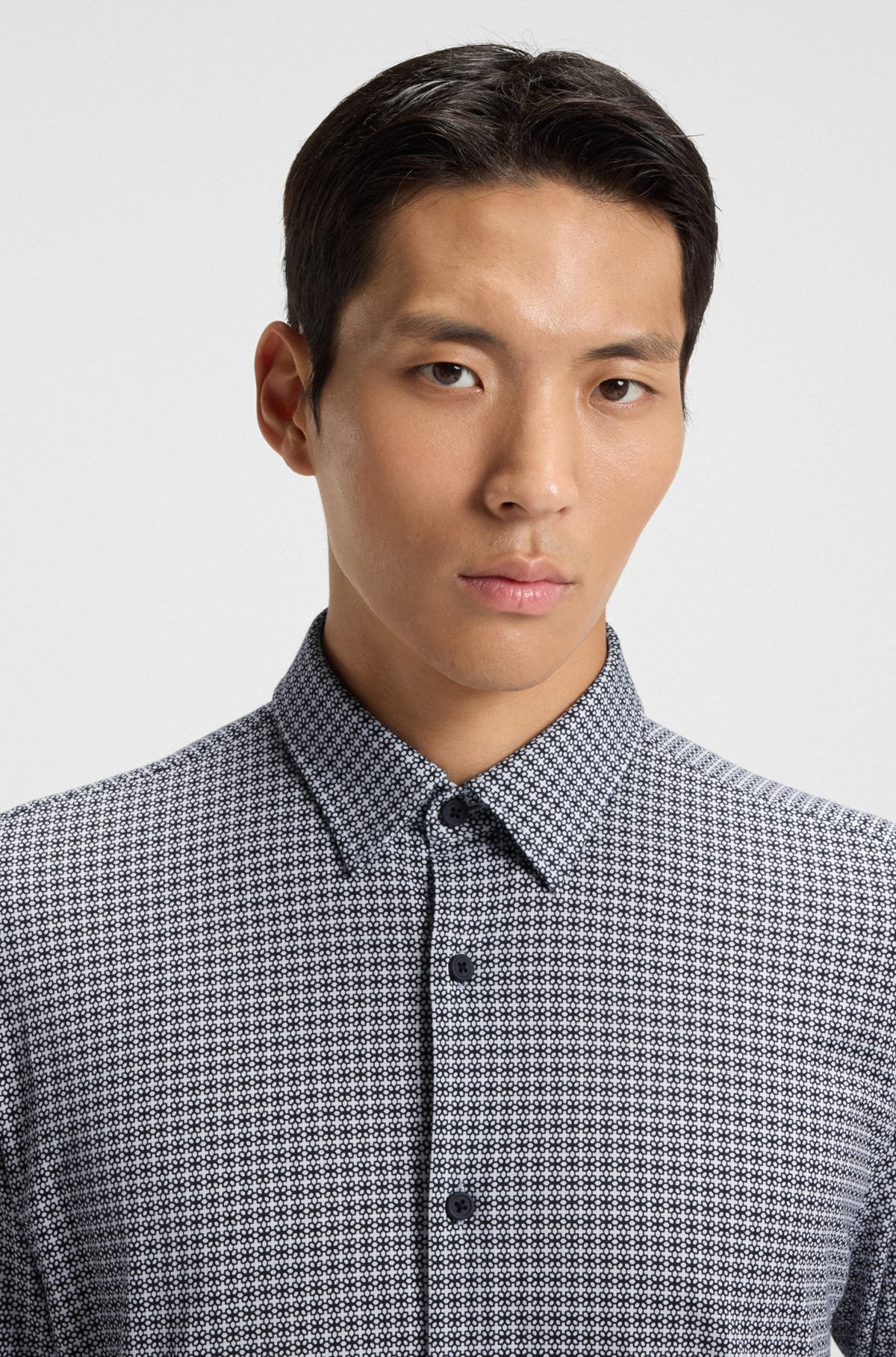 SLIM-FIT SHIRT IN PRINTED FLEX-WEAVE FABRIC - 3