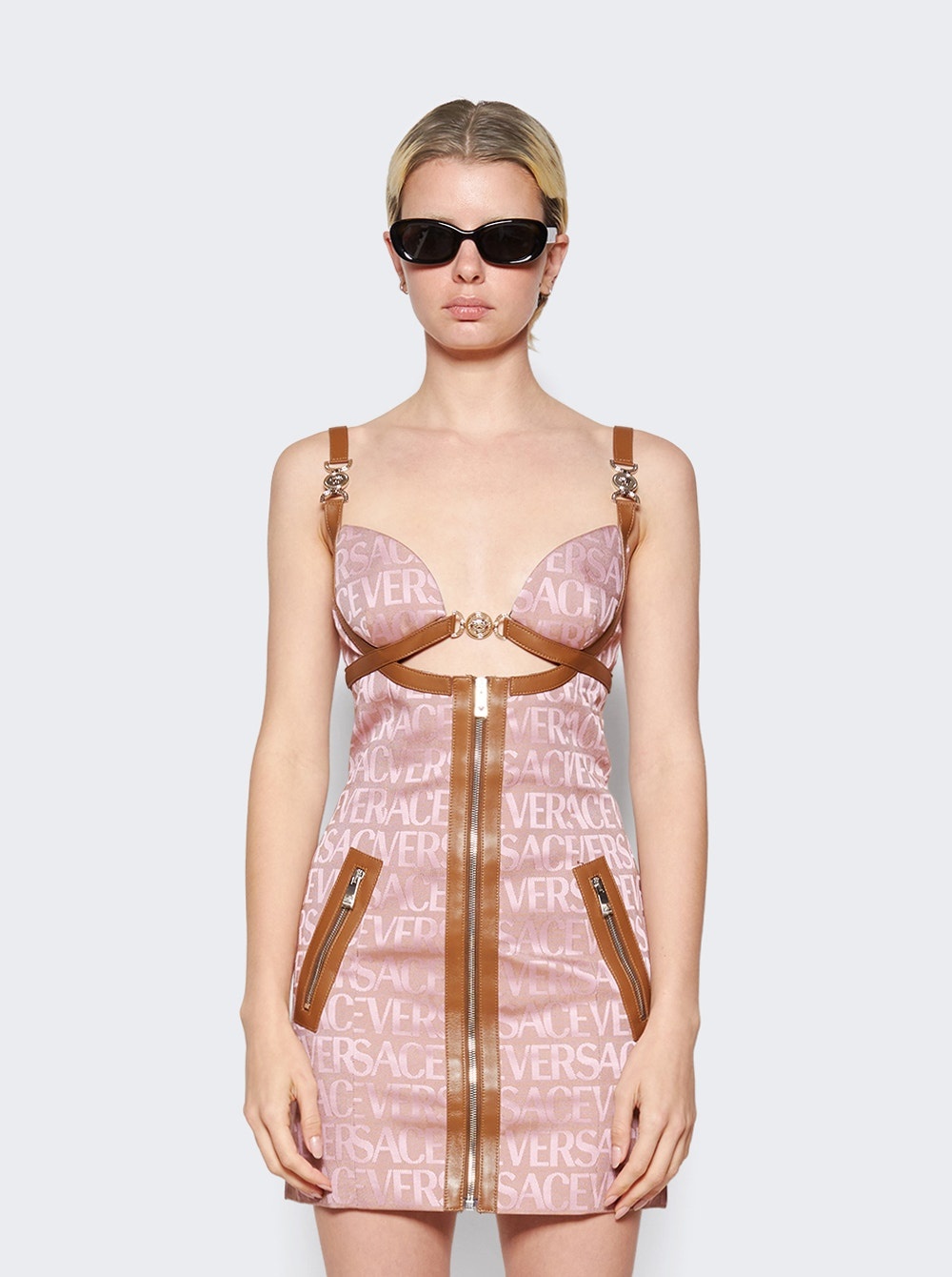 Canvas Logo Mini Dress Pale Pink And Beige - 3