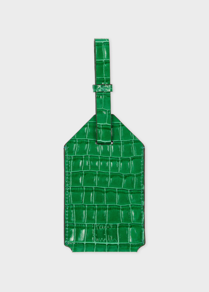 Green Croc-Emboss Leather Luggage Tag 1