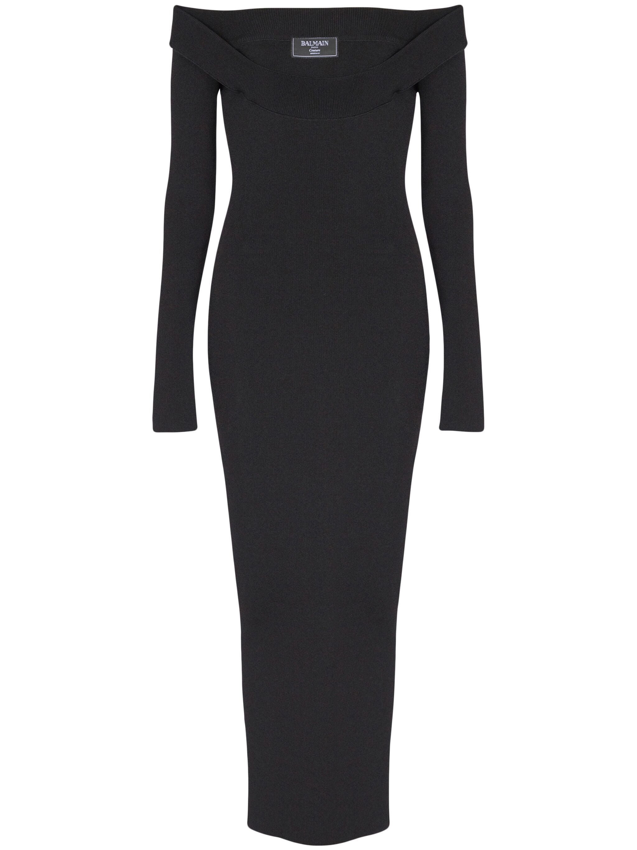 Balmain Women Ls Double Collar Knit Zipped Midi Dress - 4