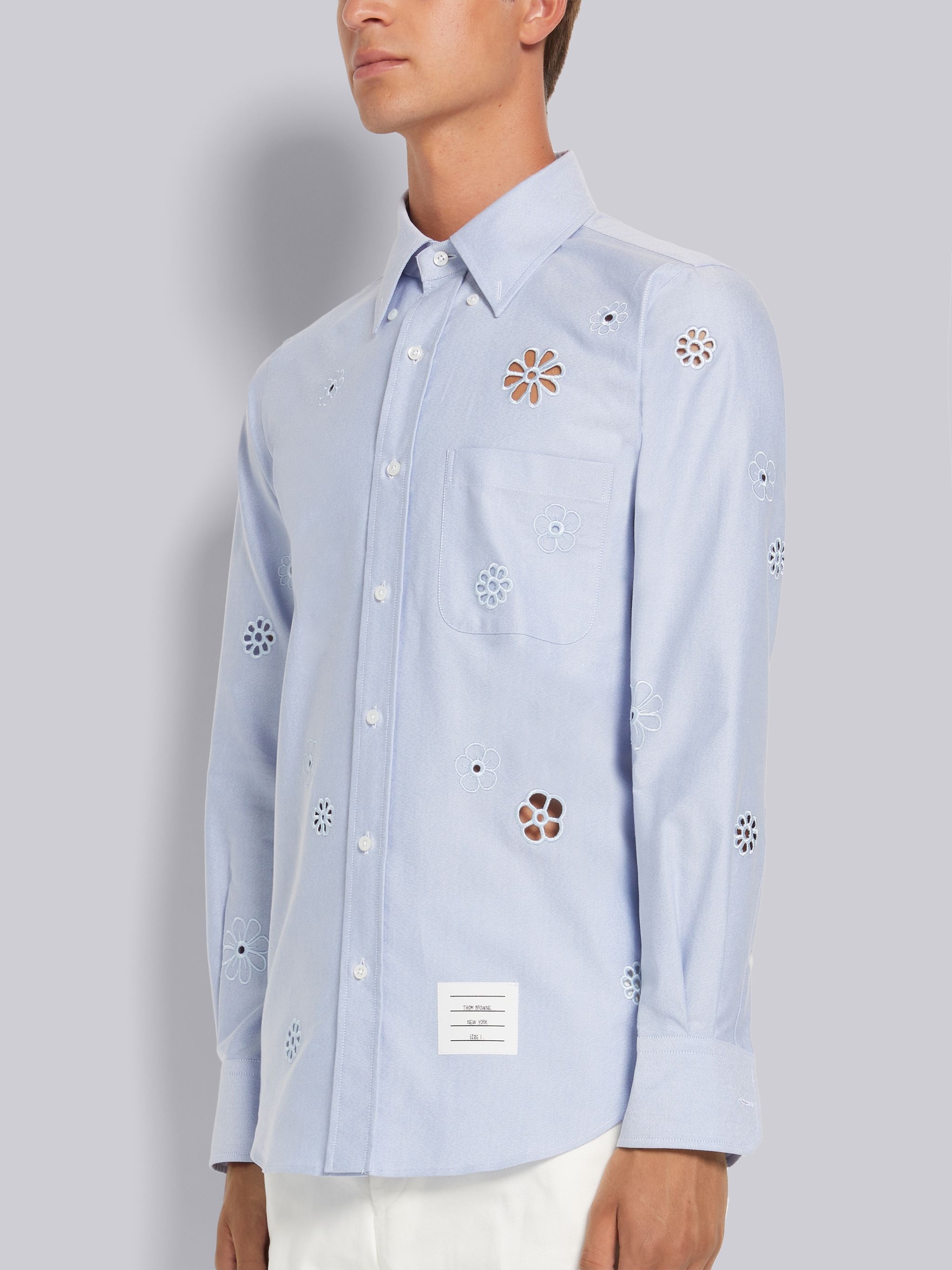 Light Blue Floral Broderie Anglaise Straight Fit Shirt - 2