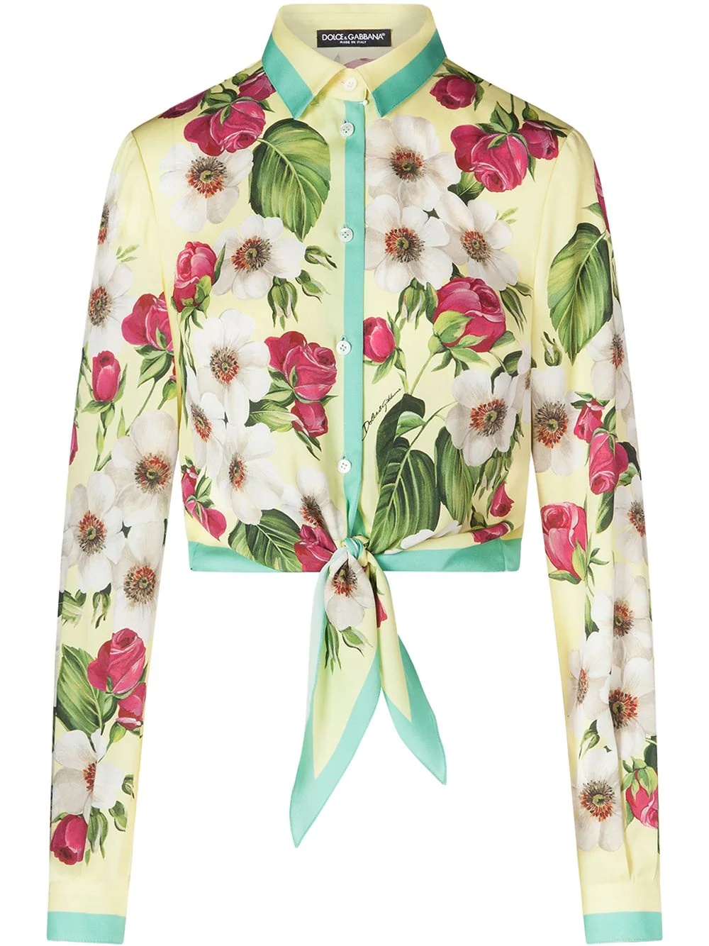 floral-print tie front shirt - 1