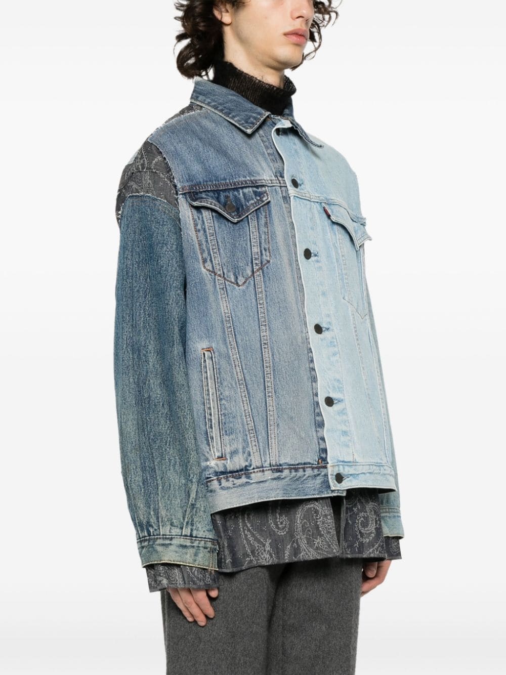 logo-tag layered denim jacket - 3