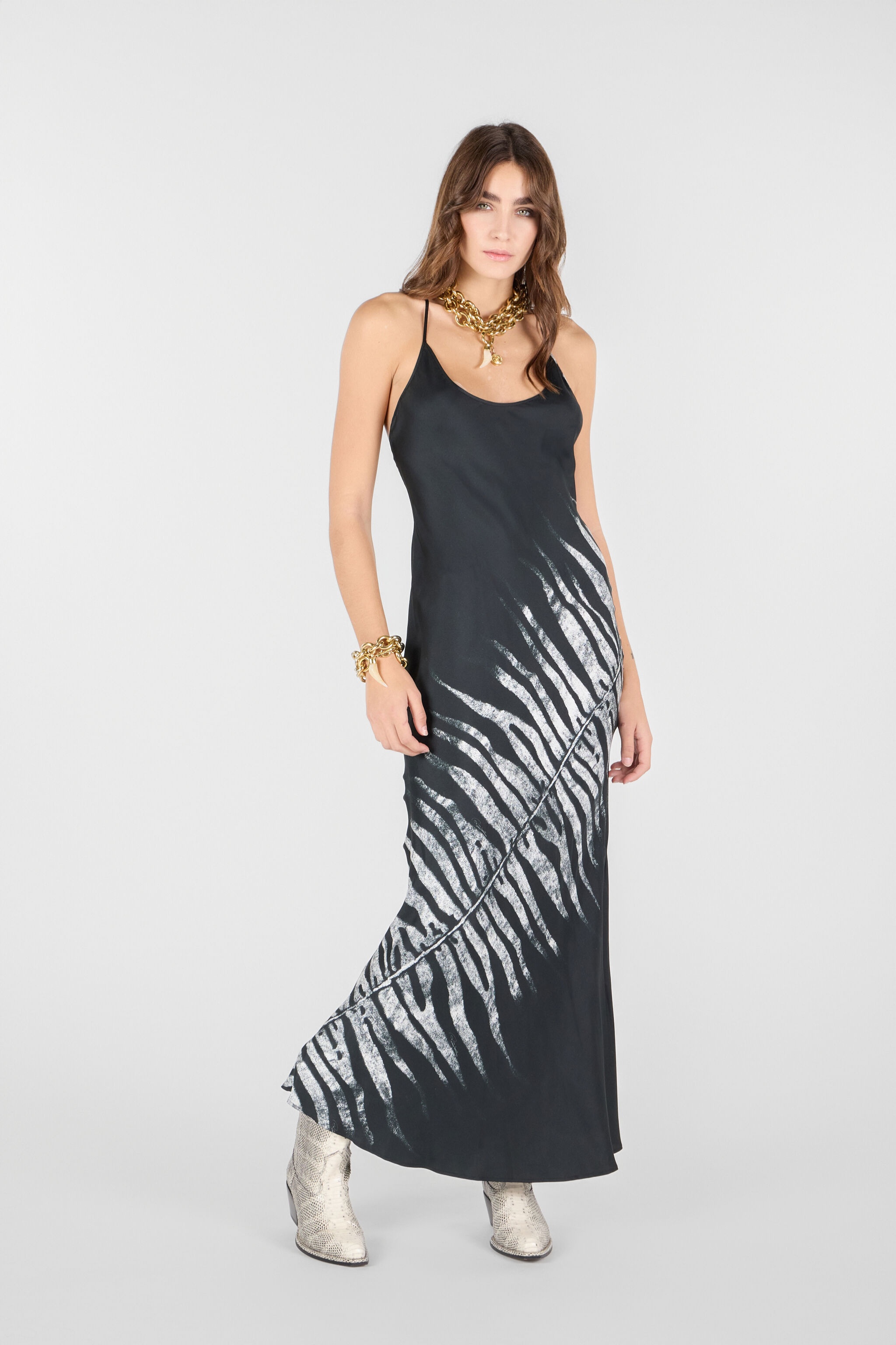 Long Dress With White Tigress Print - 2