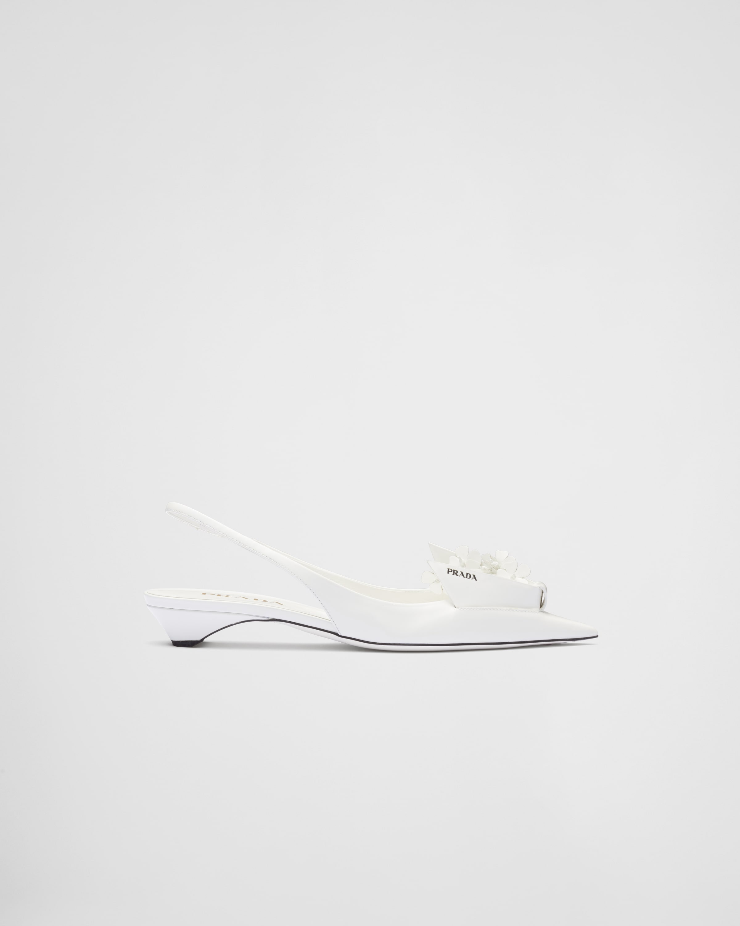 Brushed leather slingback pumps with floral appliques - 2