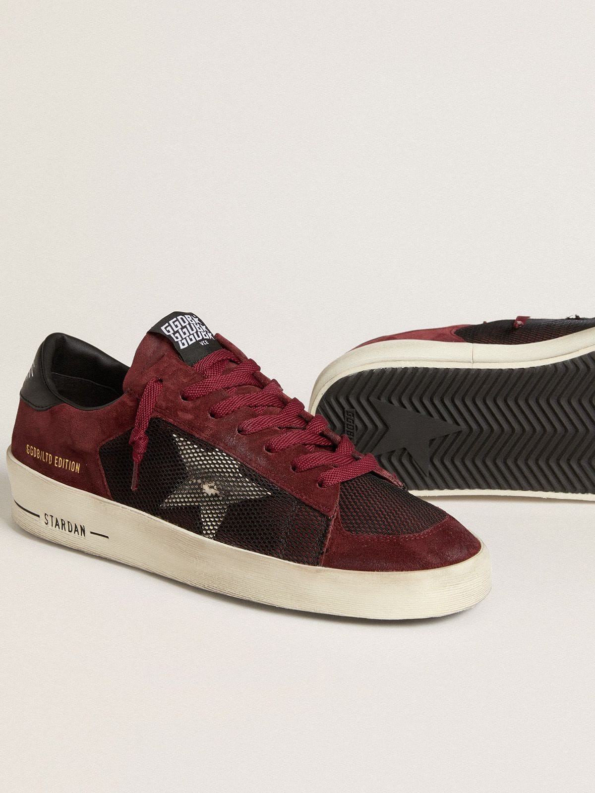 Men's Stardan in black mesh and burgundy suede with white leather star - 3