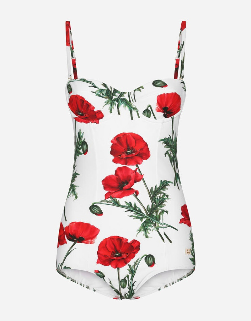 Poppy-print balconette one-piece swimsuit 1