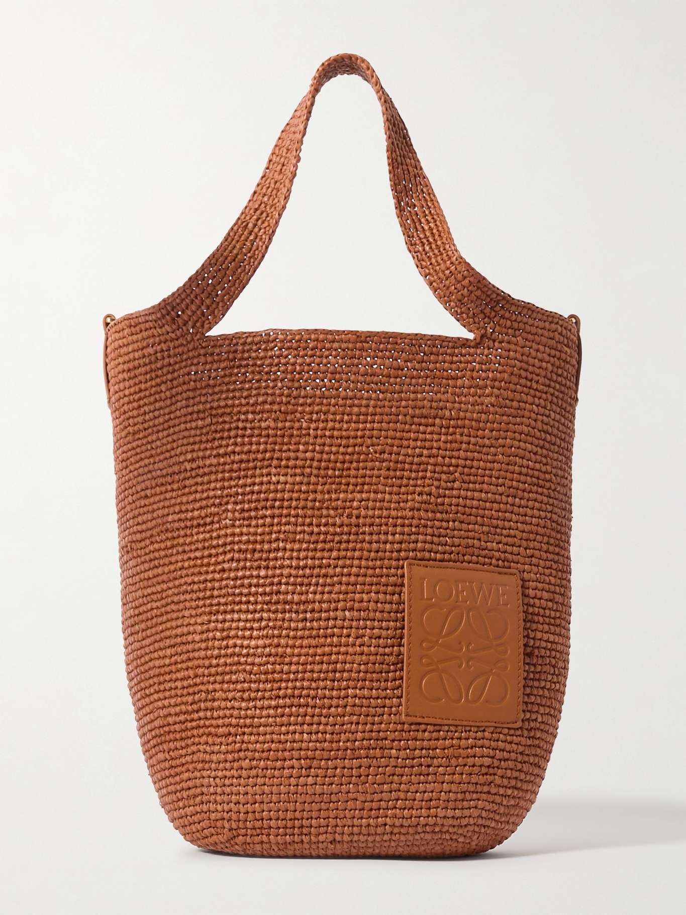 + Paula's Ibiza Slit leather-trimmed woven raffia tote - 1