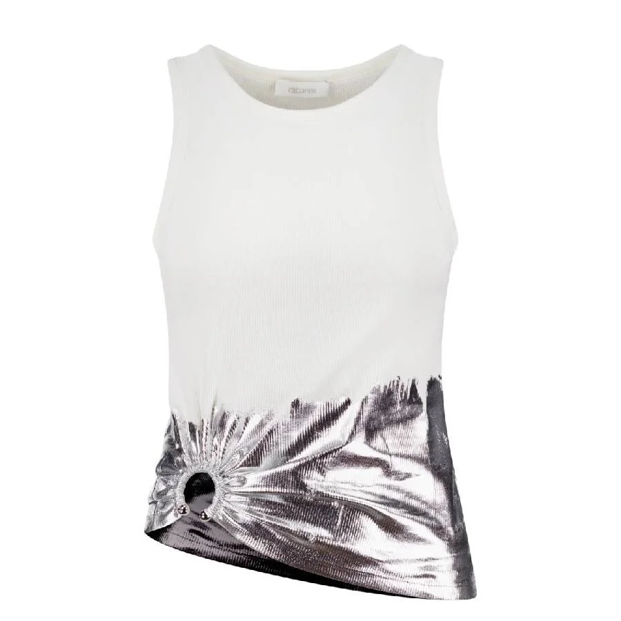 Rabanne Sleeveless Coast Tank Top With Silver Foil And Piercing Details - 1