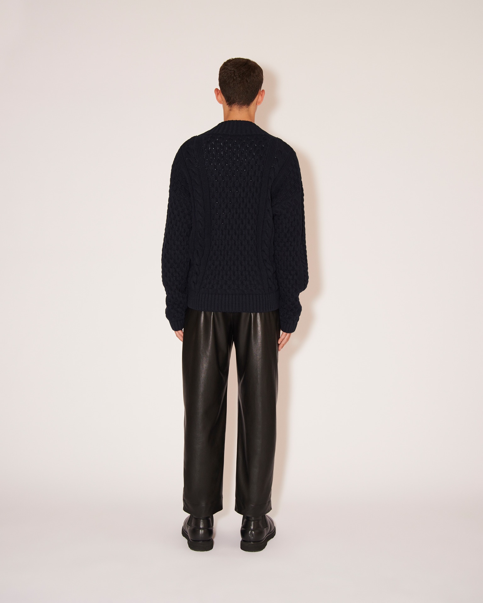 SYED - Cotton-cable oversized v-neck sweater - Navy - 4