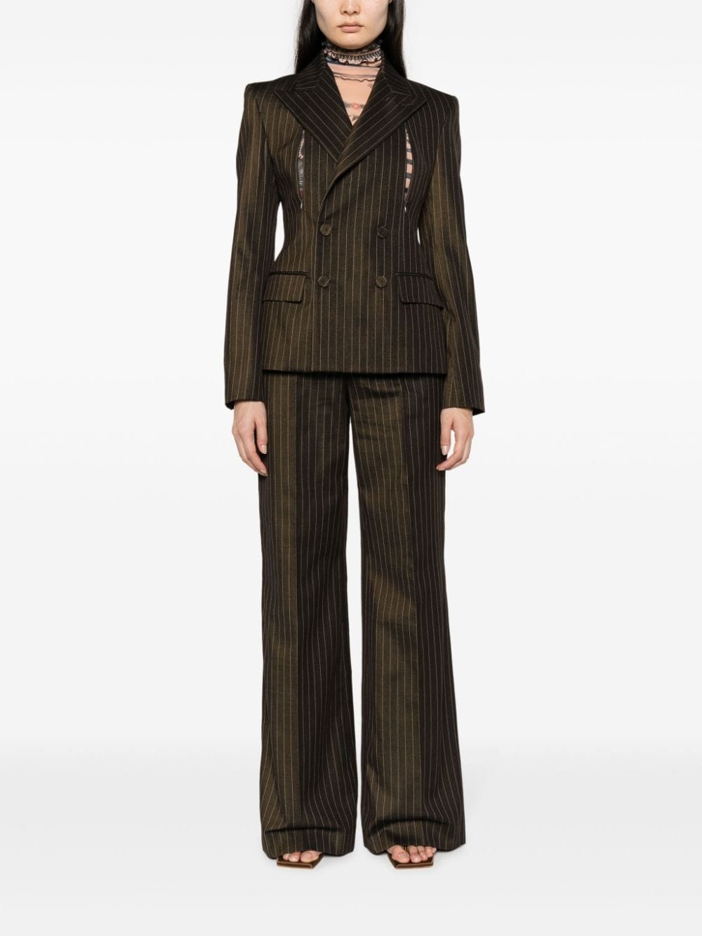 pinstriped double-breasted wool blend blazer - 2