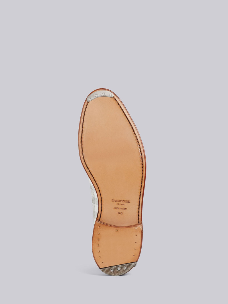 Grey Pebbled Calfskin Gingham Print Longwing Spectator Brogue 5