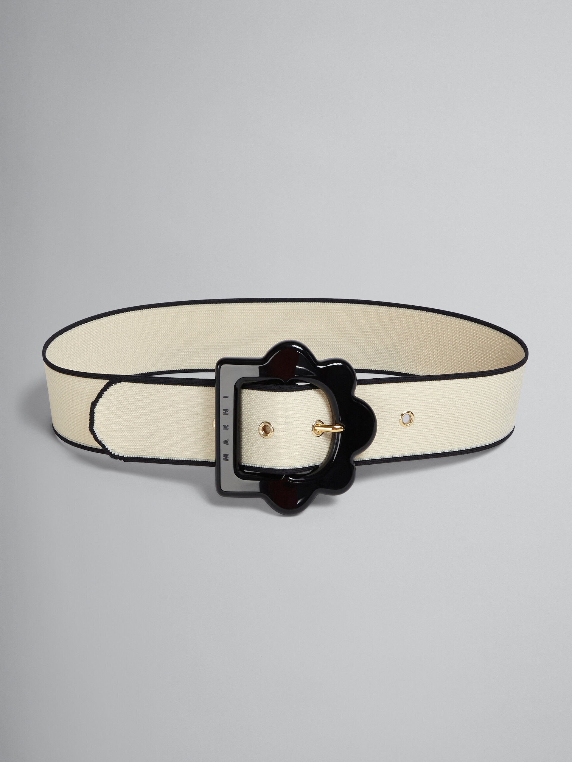 WHITE AND BLACK JACQUARD FLOWER BELT - 1