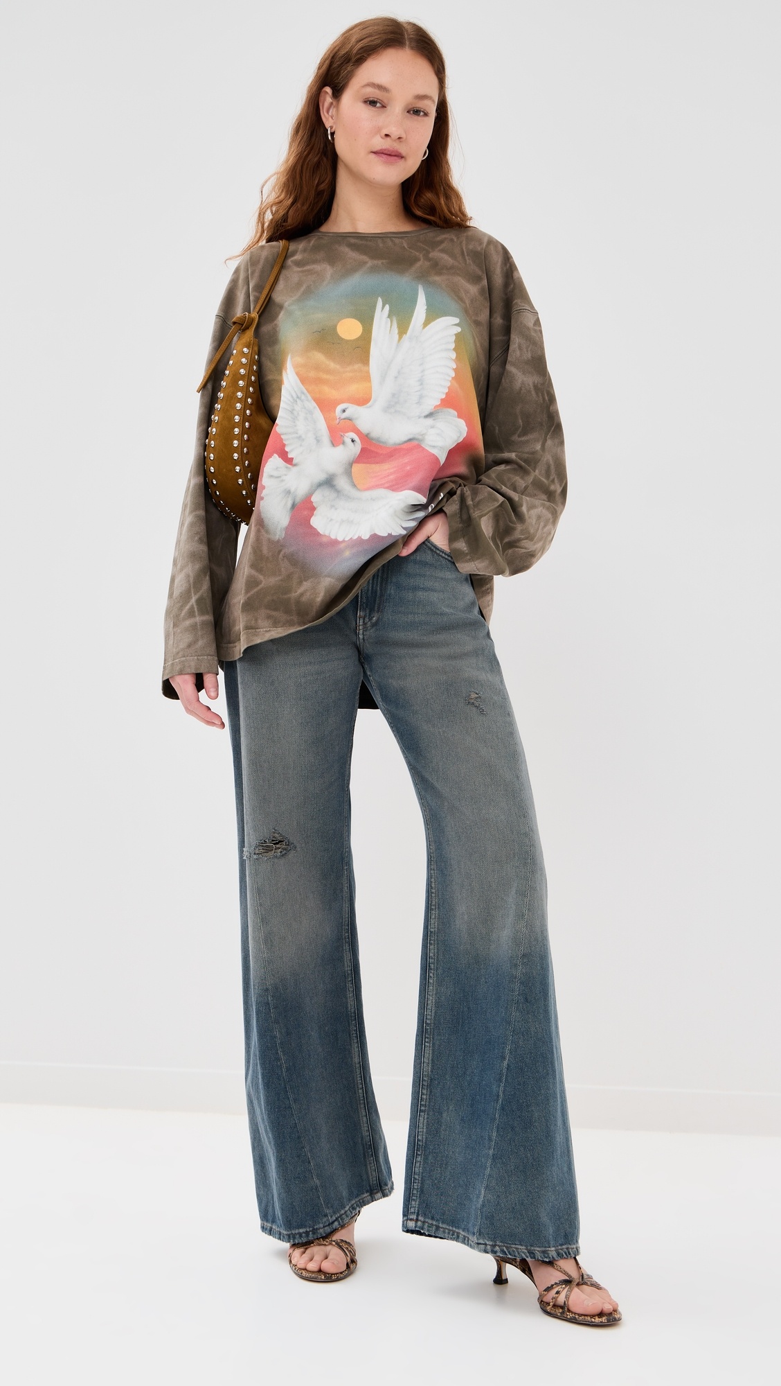 Bird Print Long Sleeve T Shirt - 4