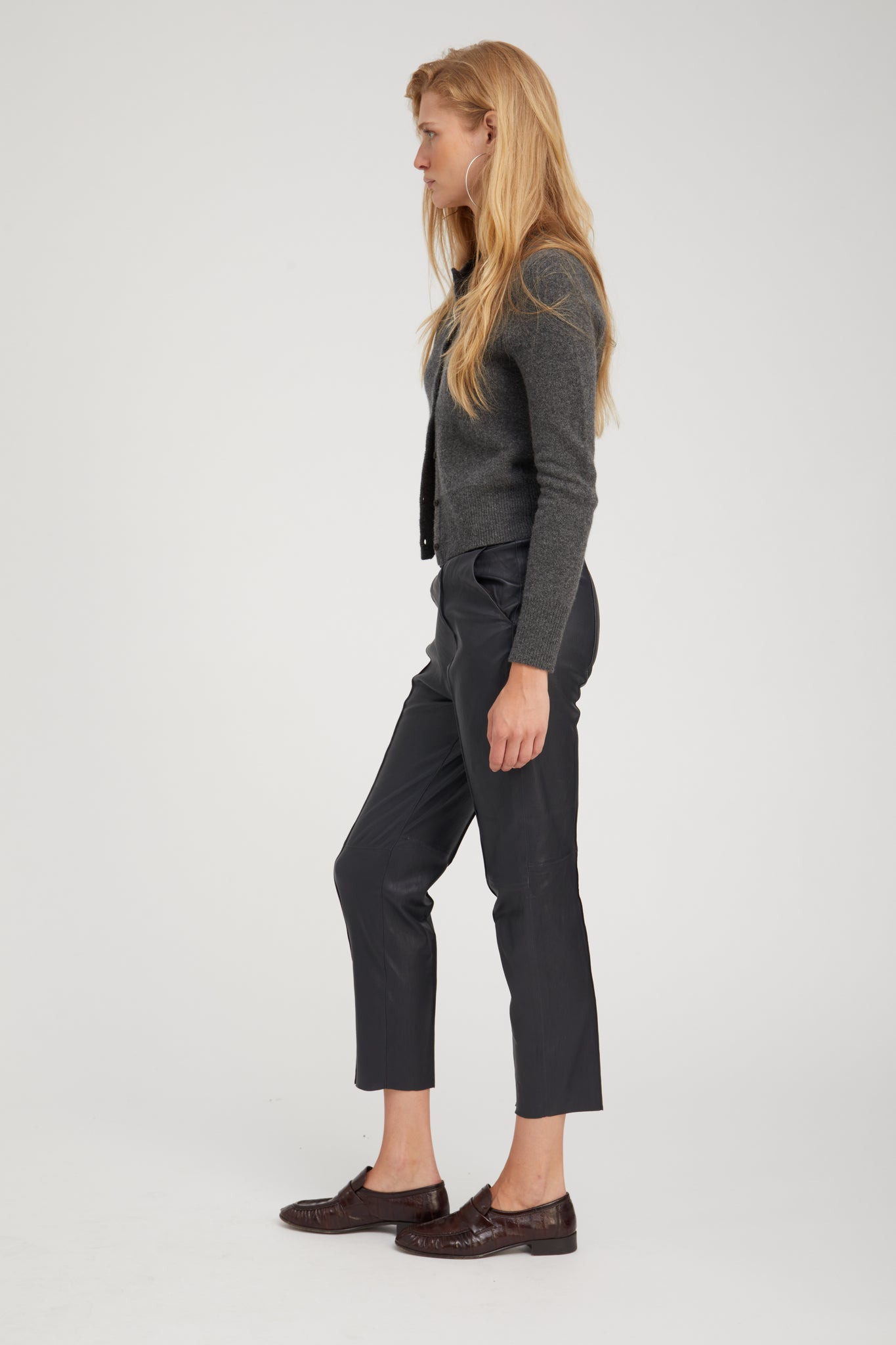 NAVY LEATHER JOGGERS - 3