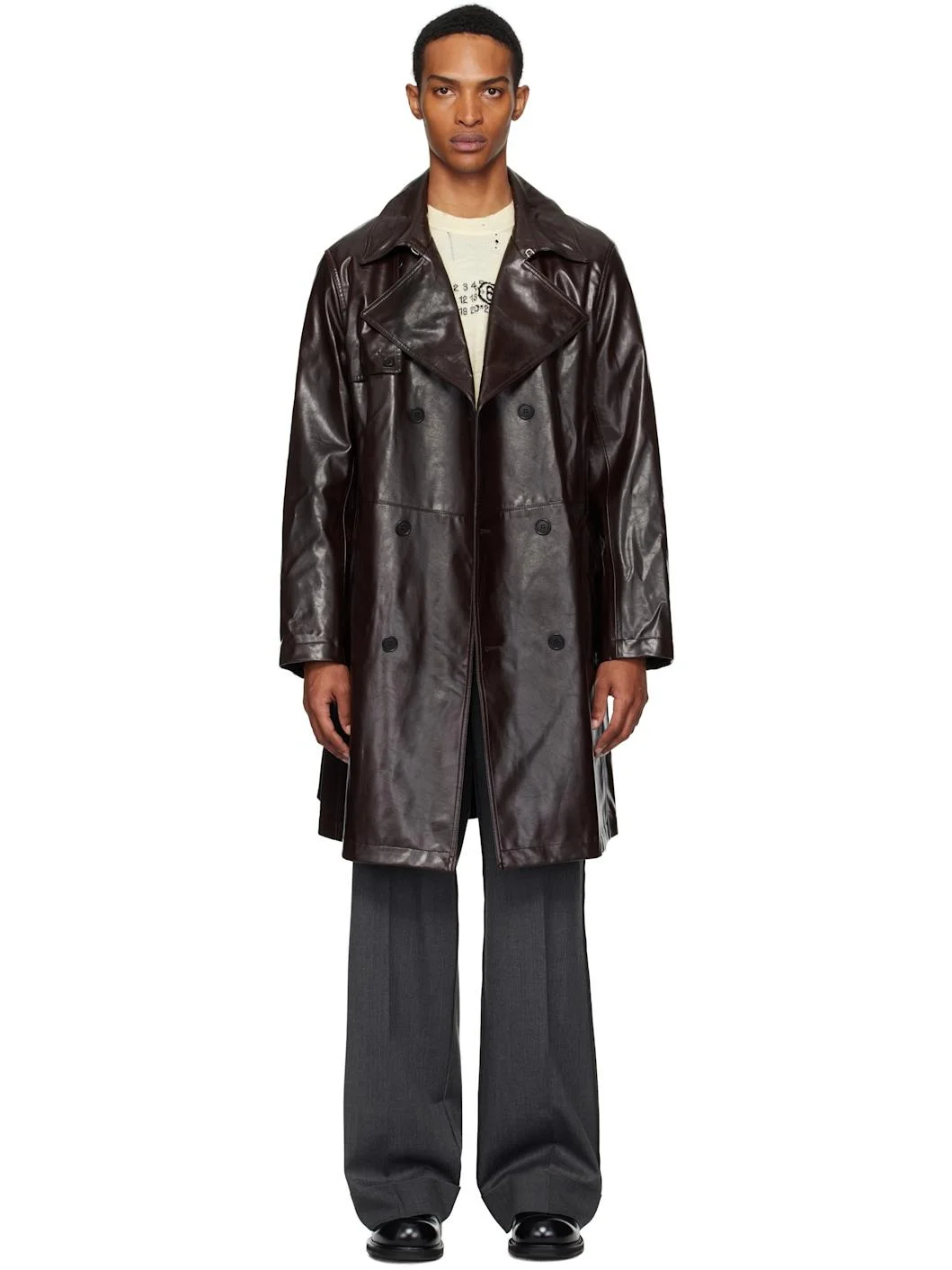 Burgundy Double-Breasted Faux-Leather Jacket - 1