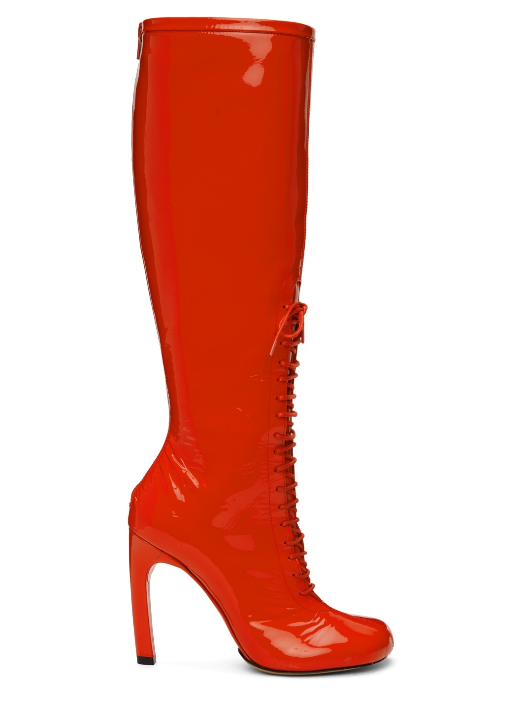 Red Lace-Up Tall Boots - 1