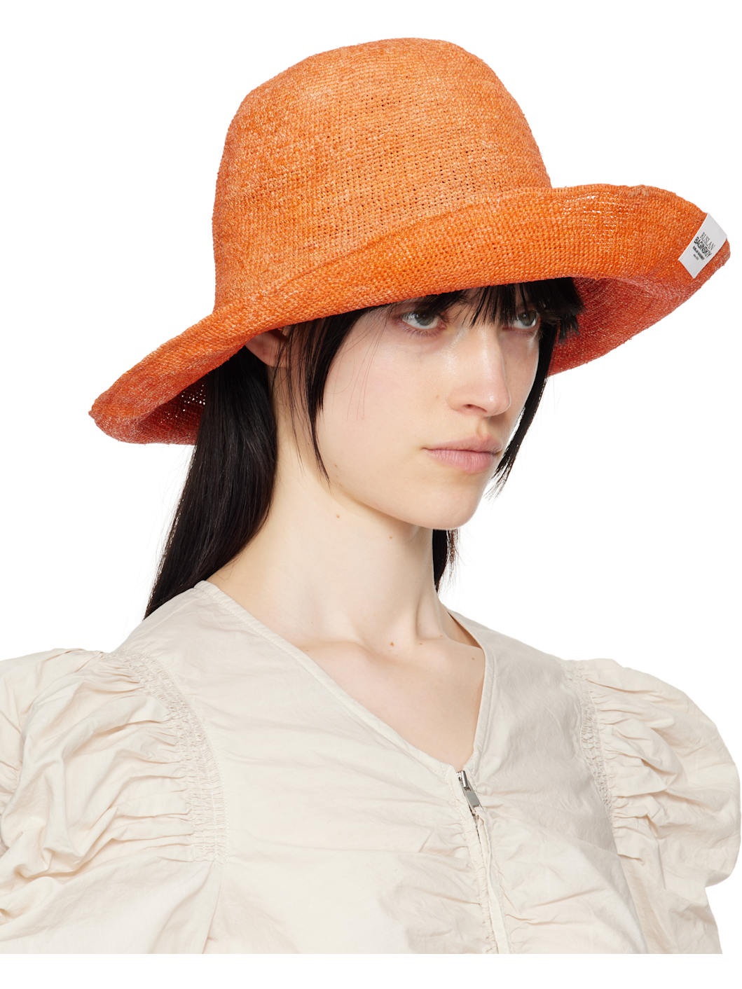 Orange Straw Bucket Hat - 2
