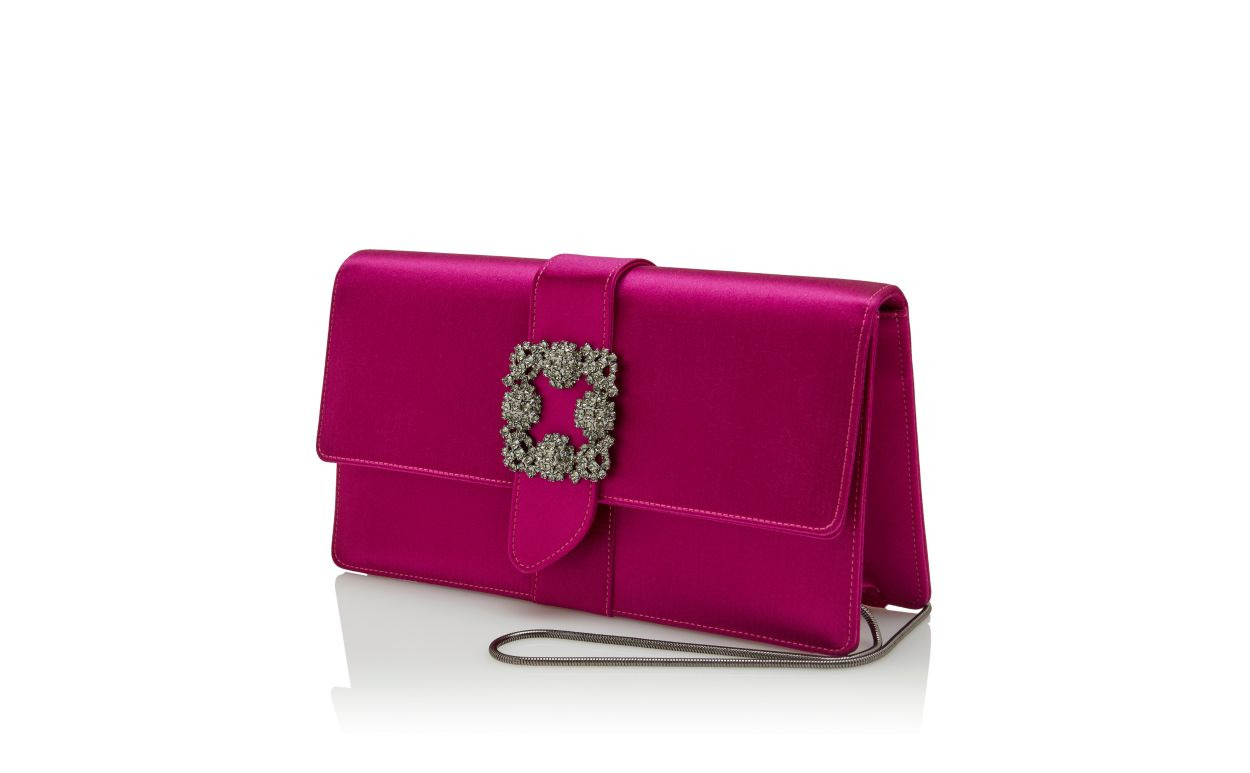 Dark Fuchsia Satin Jewel Buckle Clutch - 3