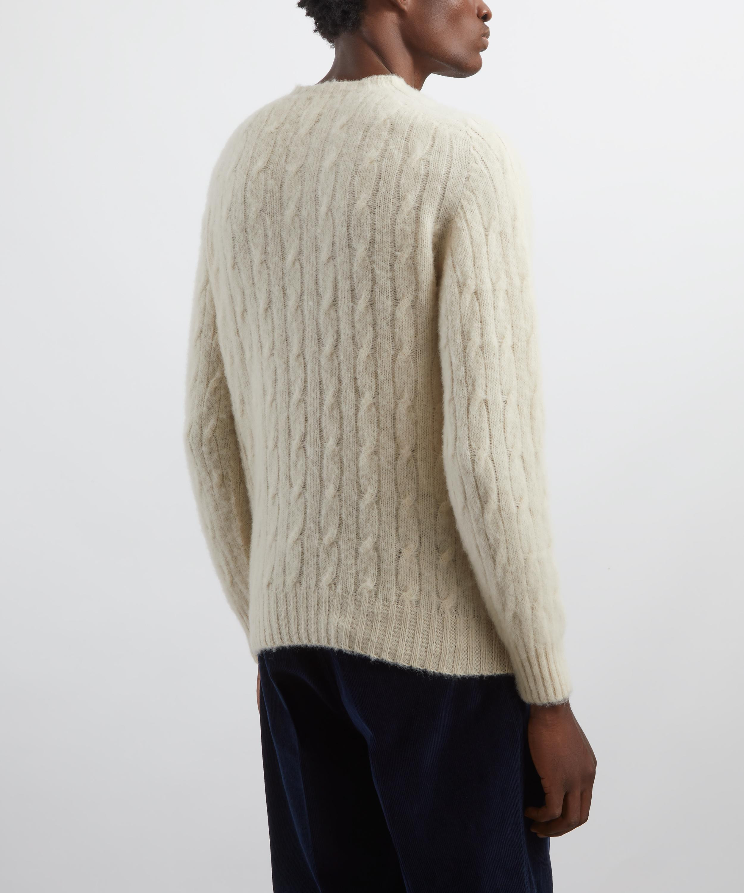 Ecru Brushed Shetland Cable Knit Crew Neck Jumper - 4