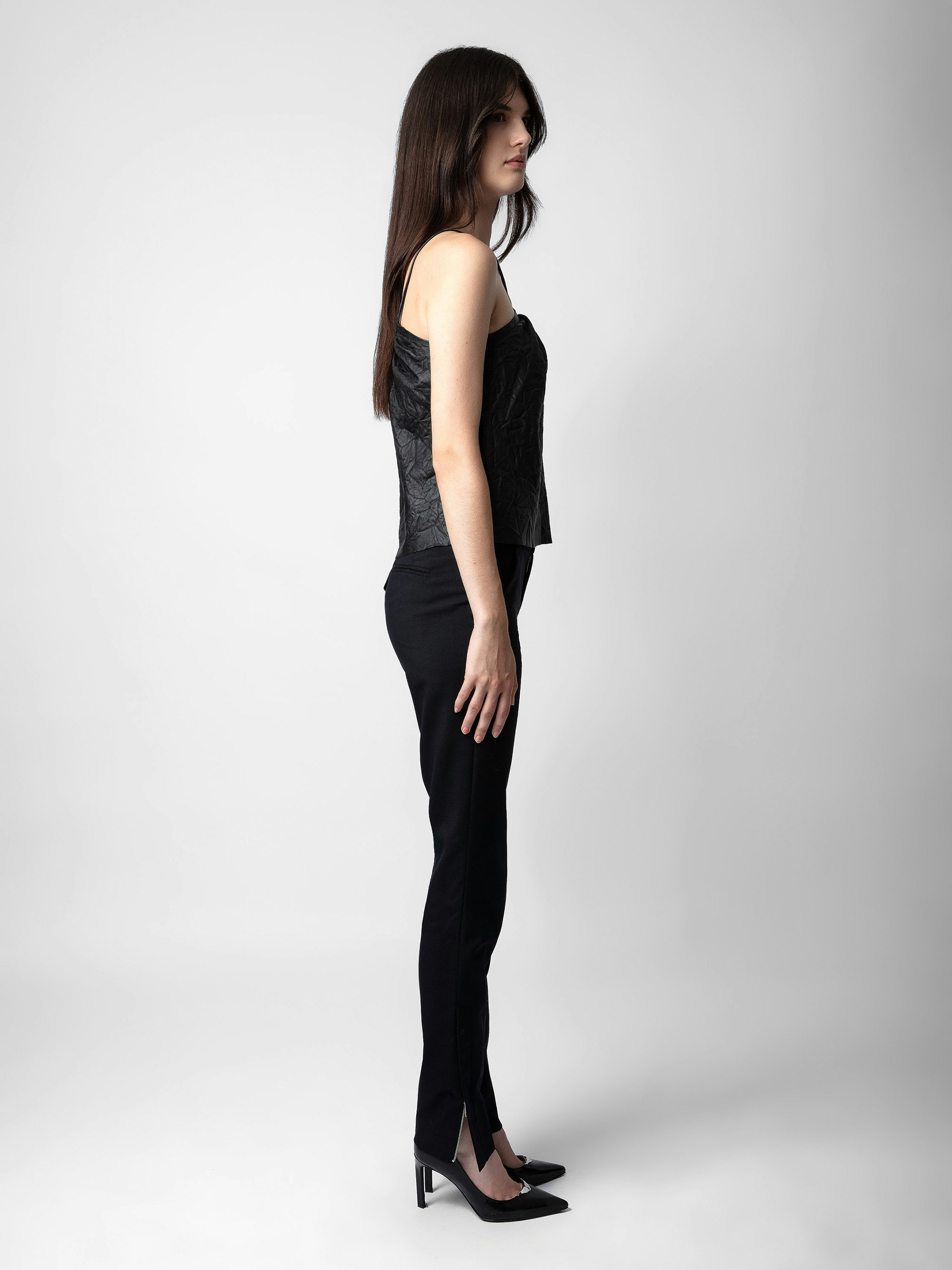 Cidonie Crinkled Leather Top - 4