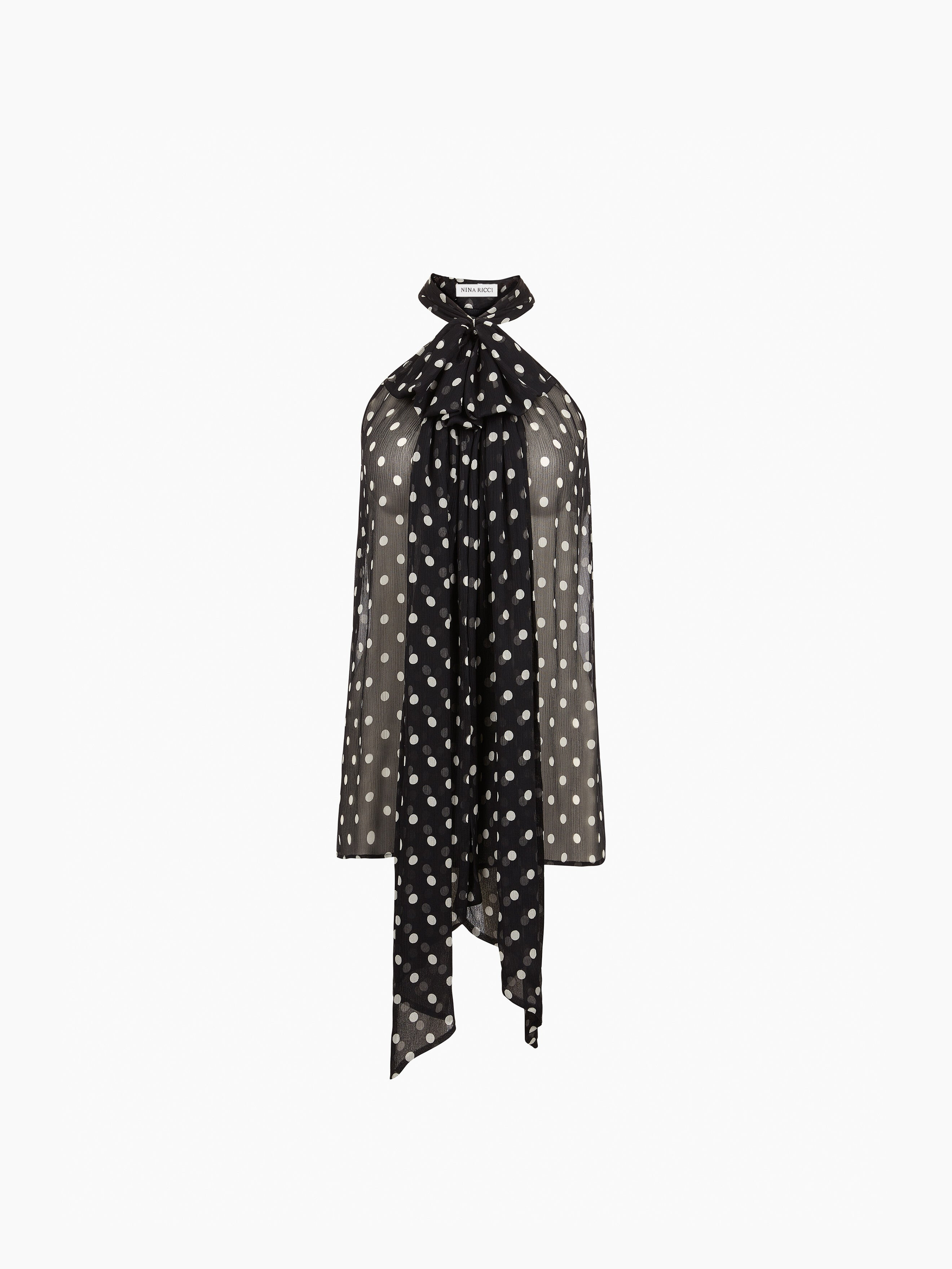 Sleeveless Lavalliere Polka-Dot Shirt - 5