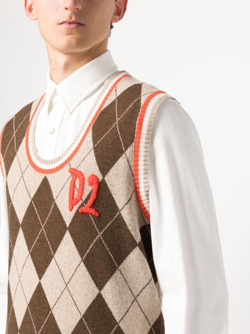 argyle-patern wool-silk vest - 5