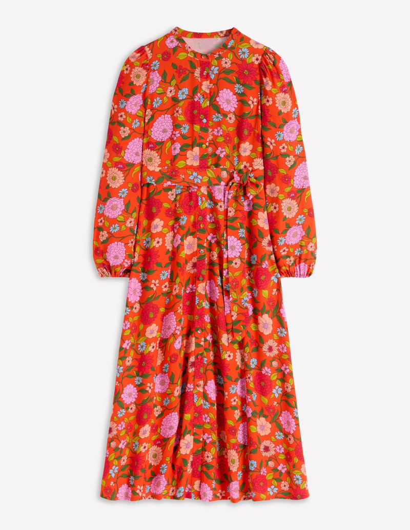 Mae Occasion Maxi Shirt Dress-Firecracker Red, Dahlia Trail 1