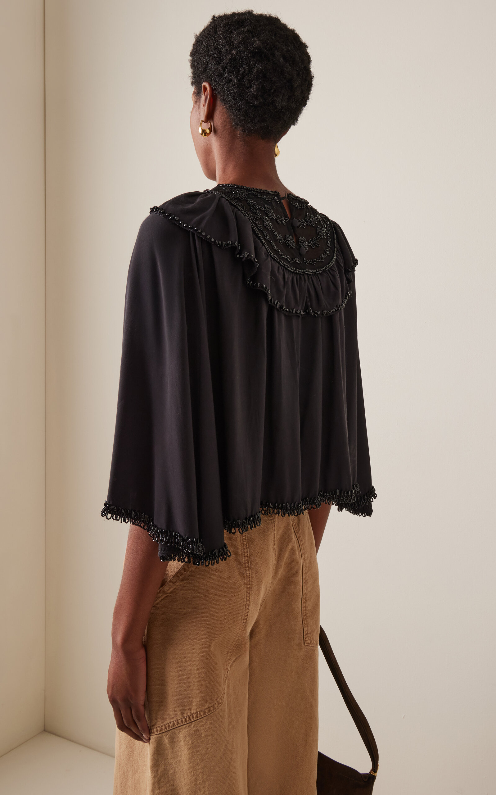 Shanna Beaded Crepe Capelet Top black - 4