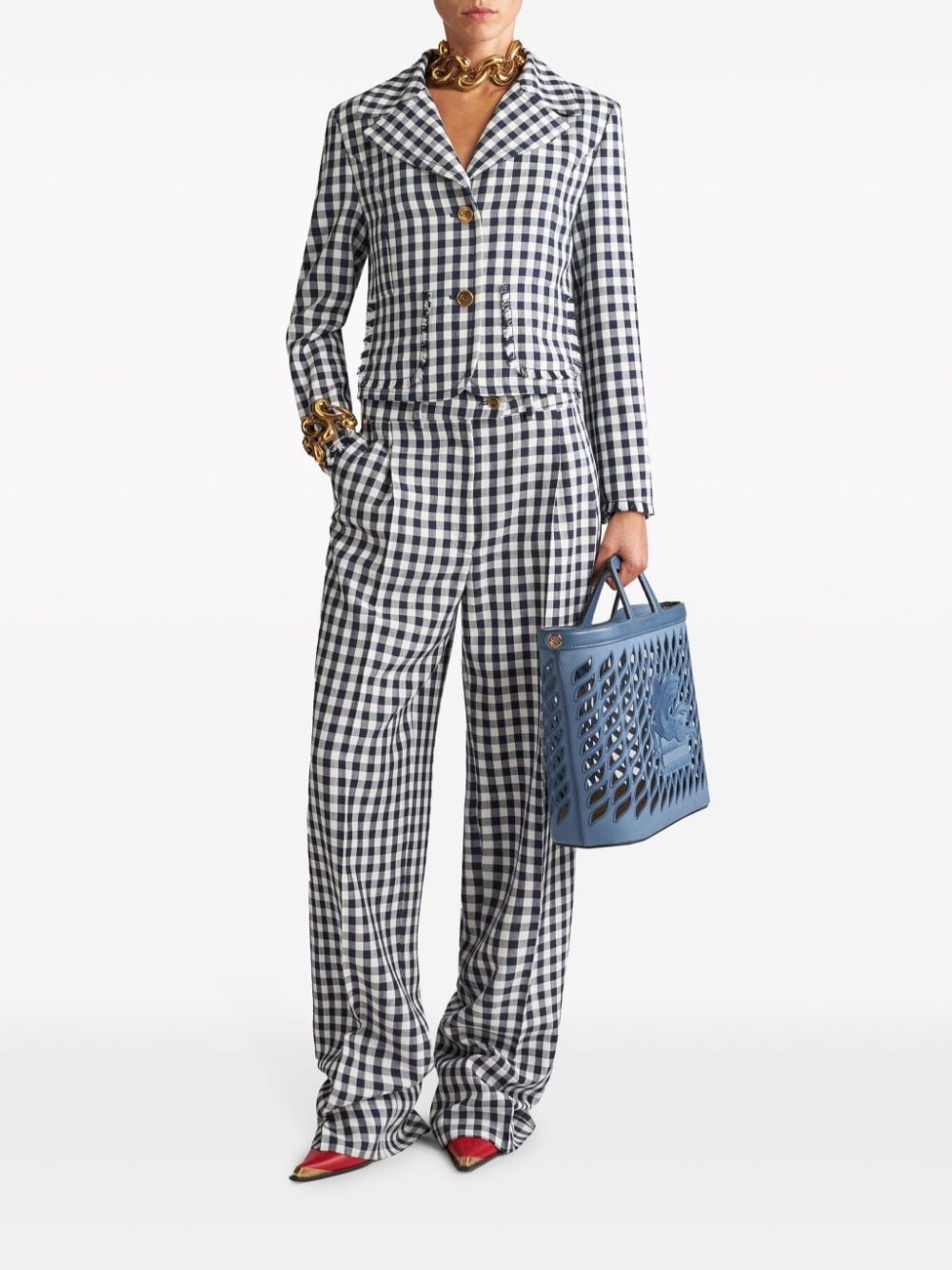 gingham-print straight trousers - 2