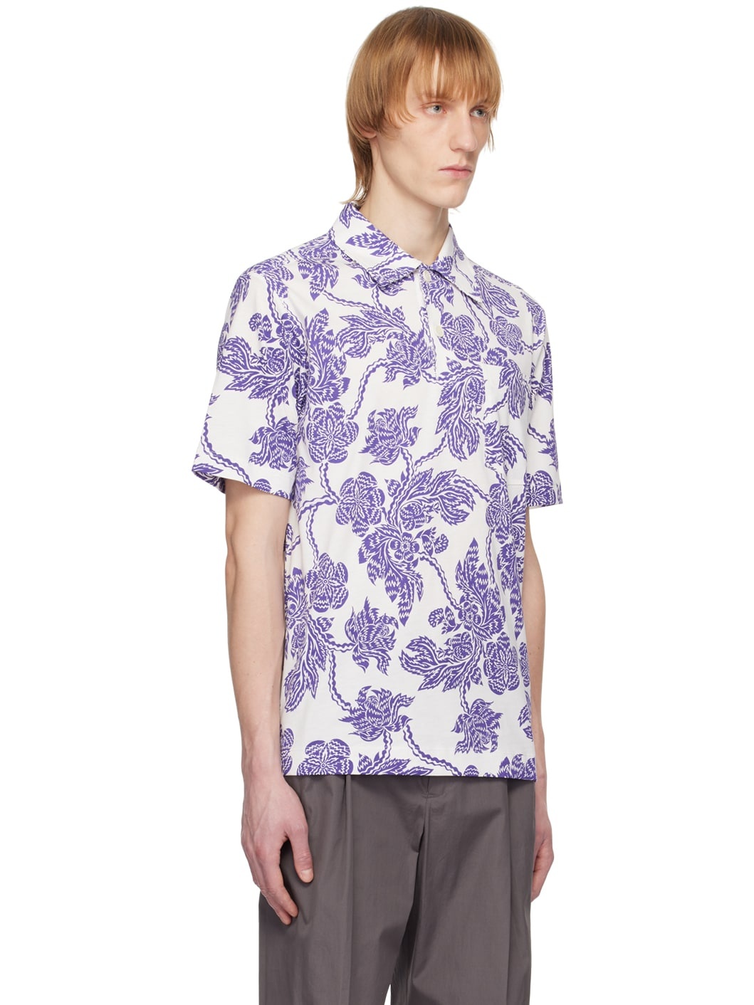 White & Purple Floral Polo - 2