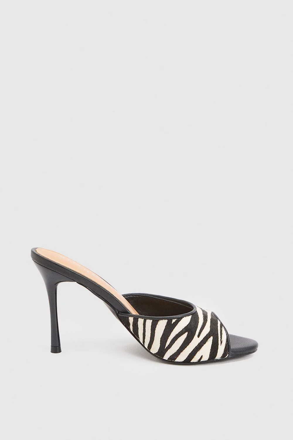 Leather Pony Skin Print Peep Toe Mule - 1