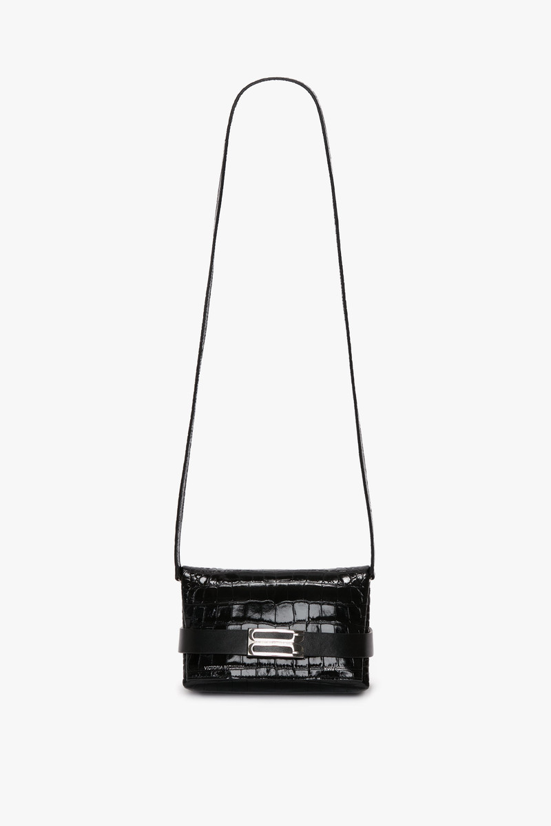 Mini B Pouch In Croc Effect Black Leather - 1
