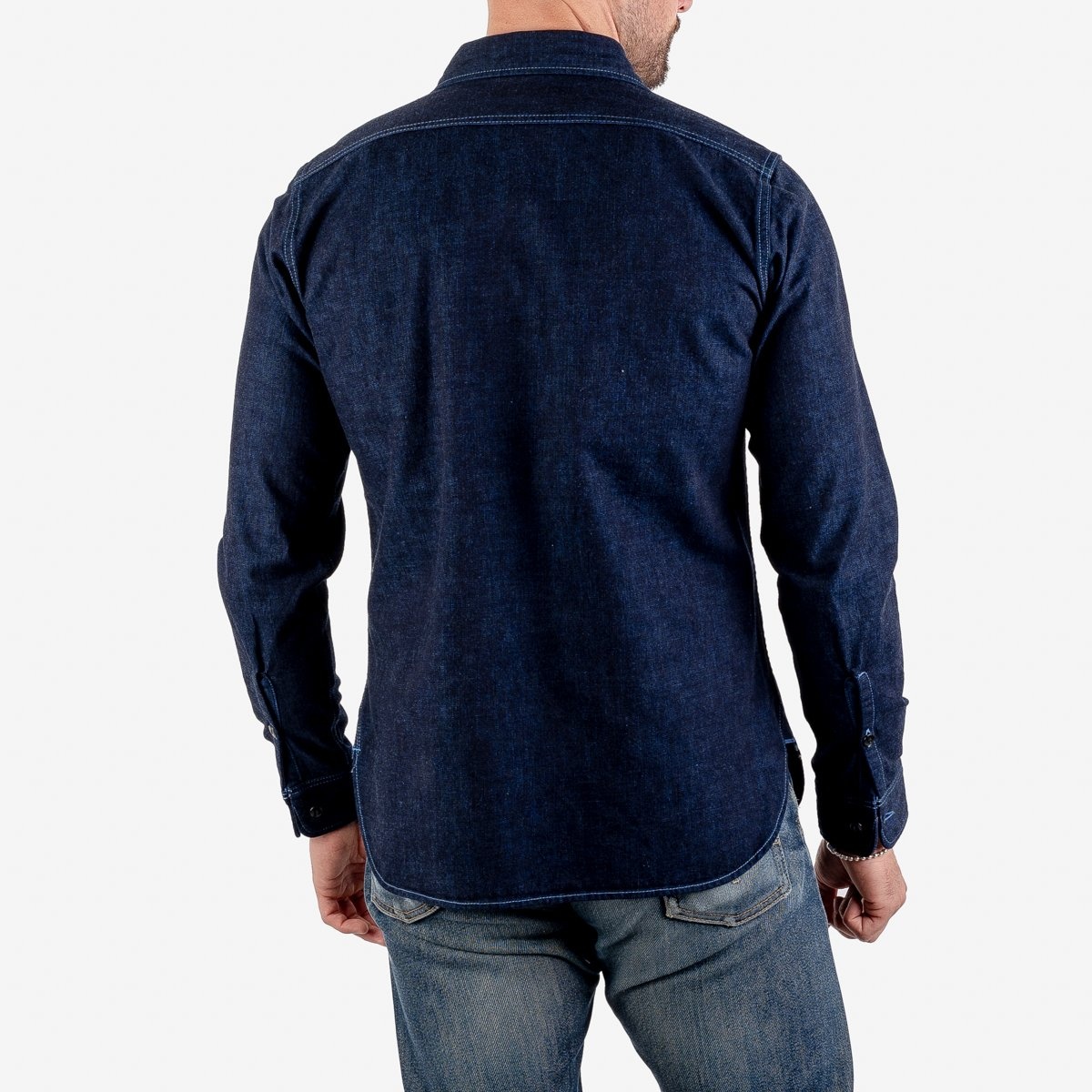 IHSH-353-BLU 10oz Selvedge Denim Work Shirt - Indigo Overdyed Blue - 3