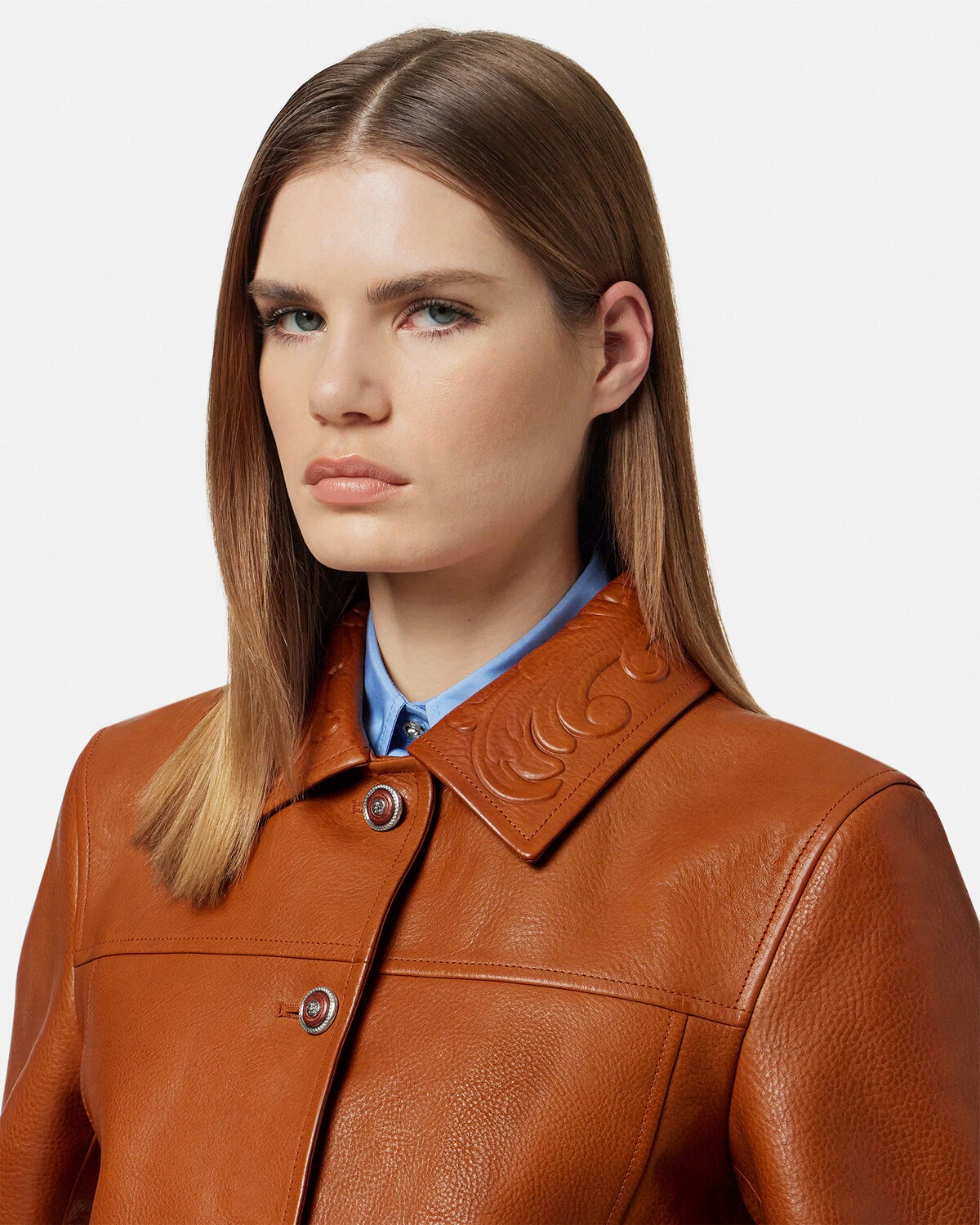 Barocco Leather Boxy Blouson Jacket - 3