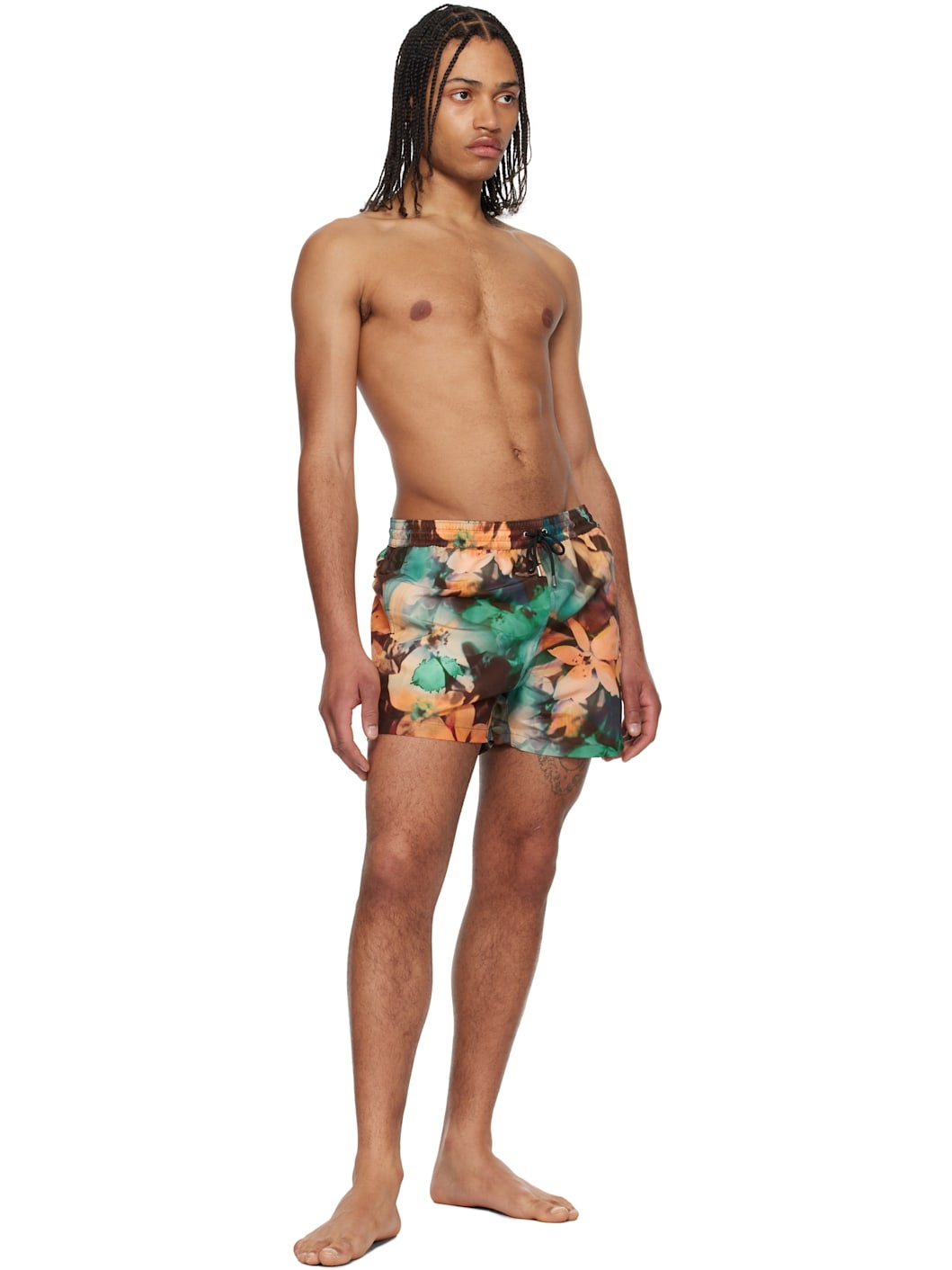 Green & Orange Painted Photograph Swim Shorts - 4