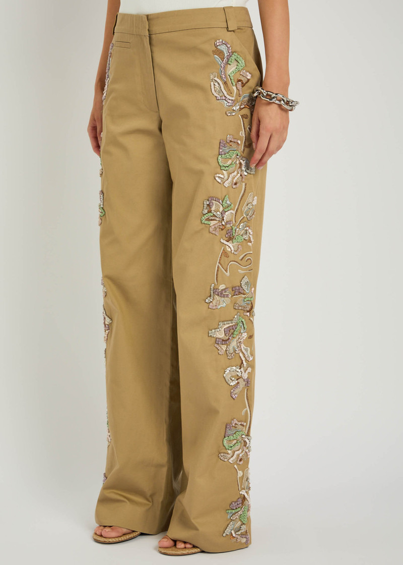 CHRISTOPHER ESBER Christopher Esber Duke Floral-embellished Twill Trousers outlook