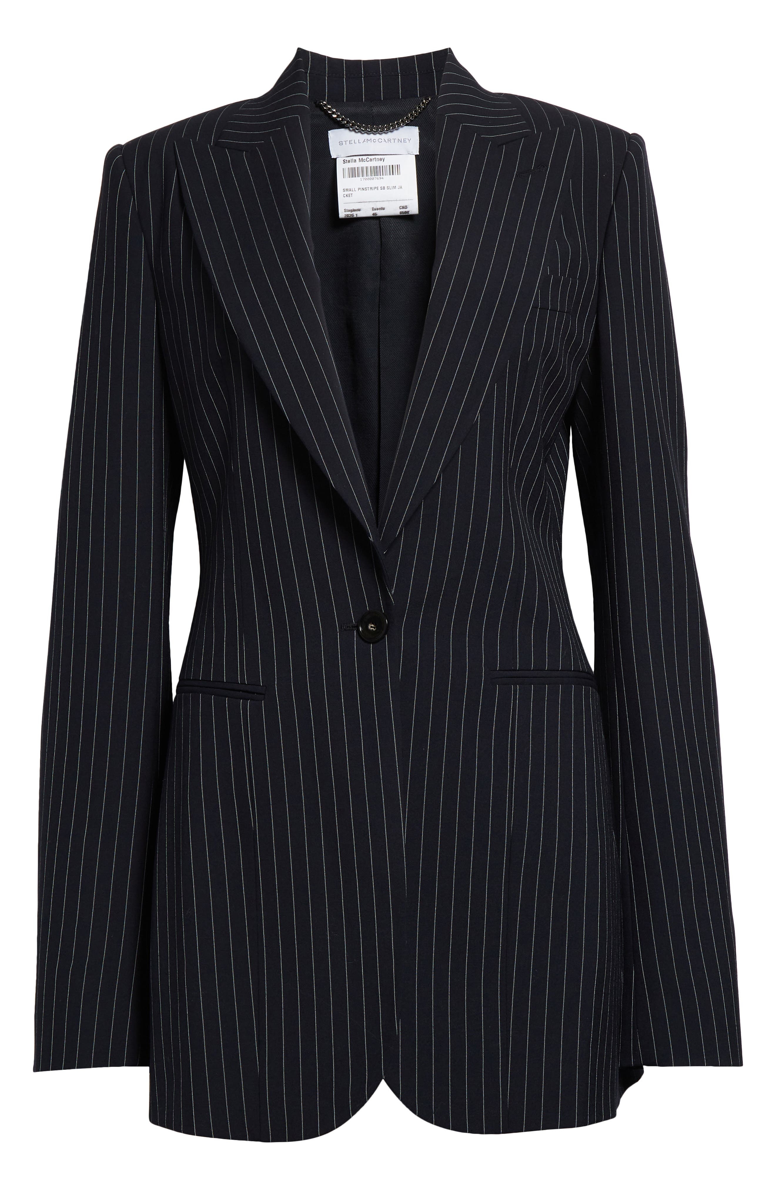 Stella McCartney Pinstripe Wool One-Button Blazer in Ink at Nordstrom - 7