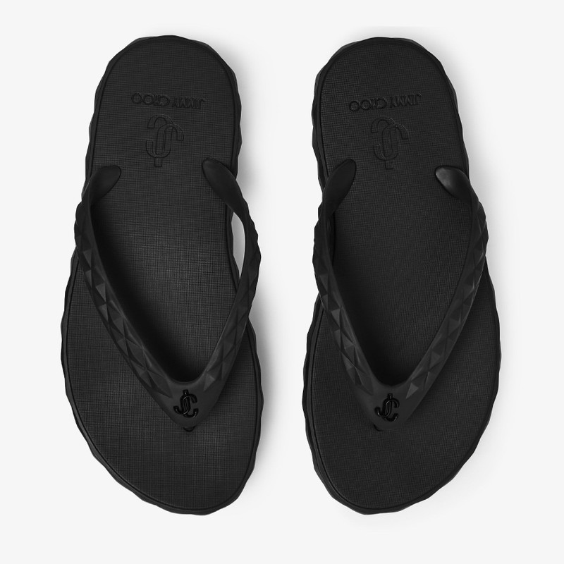 Diamond Flip Flop Black Rubber Flats 4